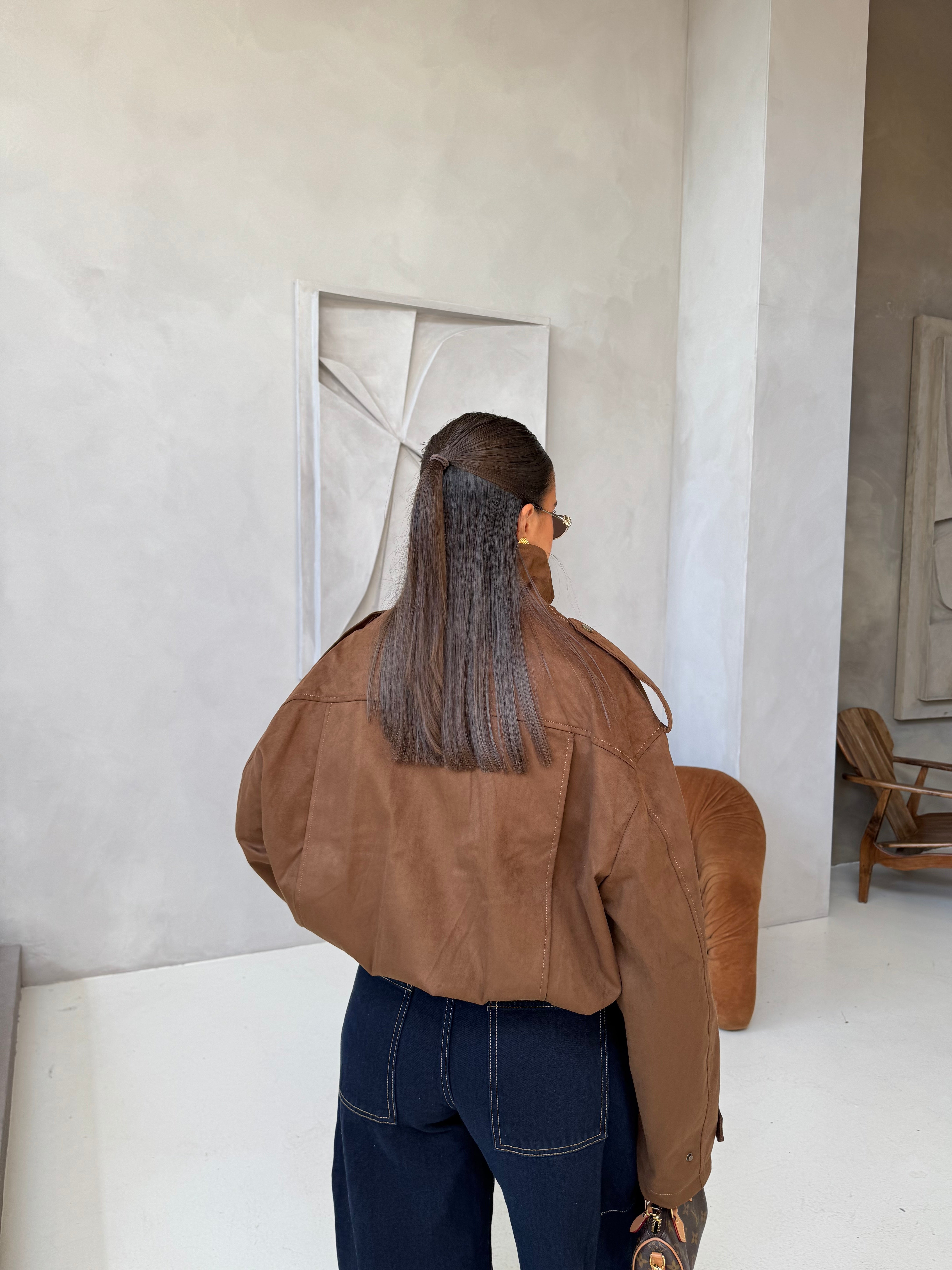 Blouson effet daim choco (V10257)