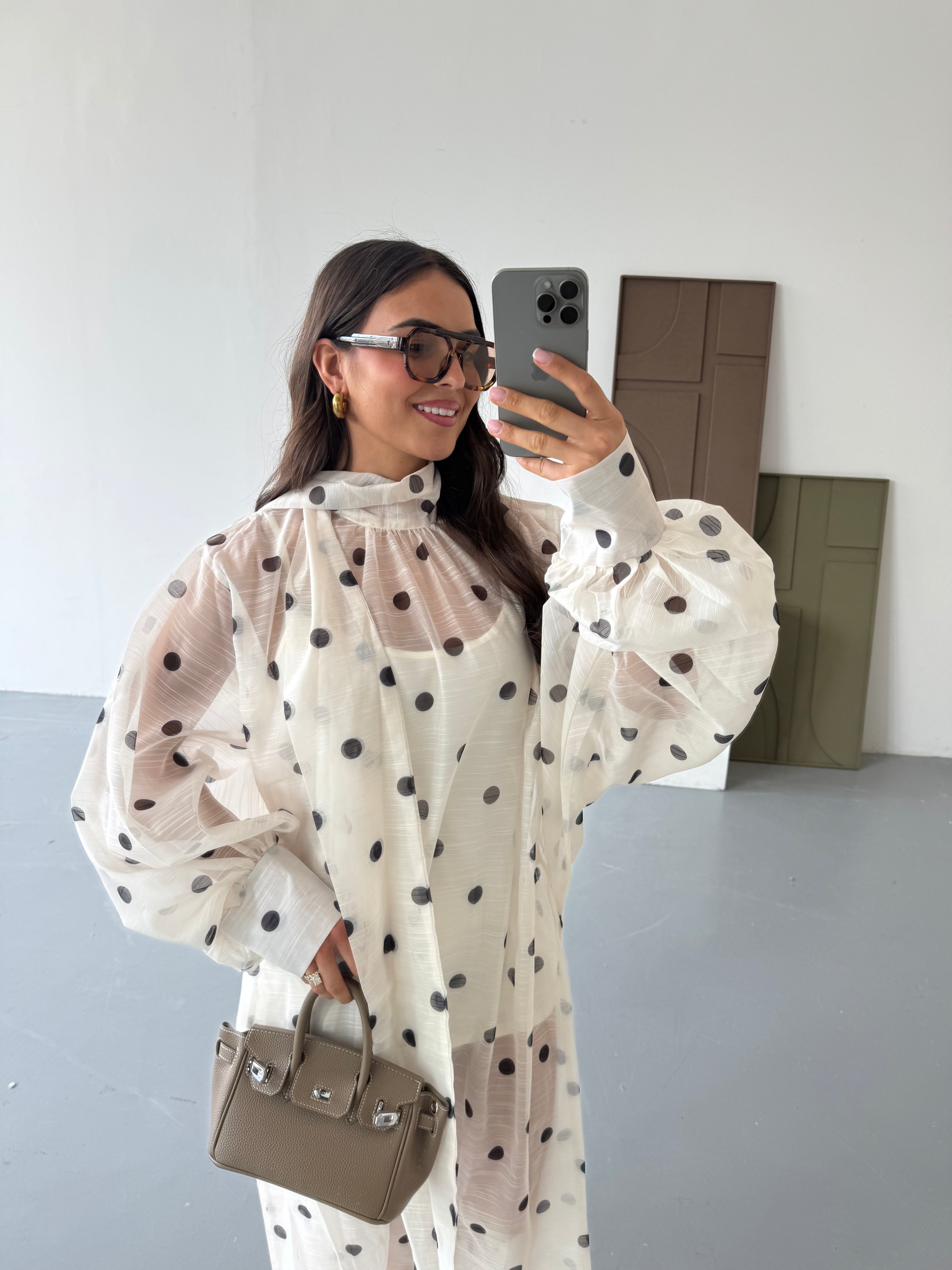 Robe longue pois beige (R10192)