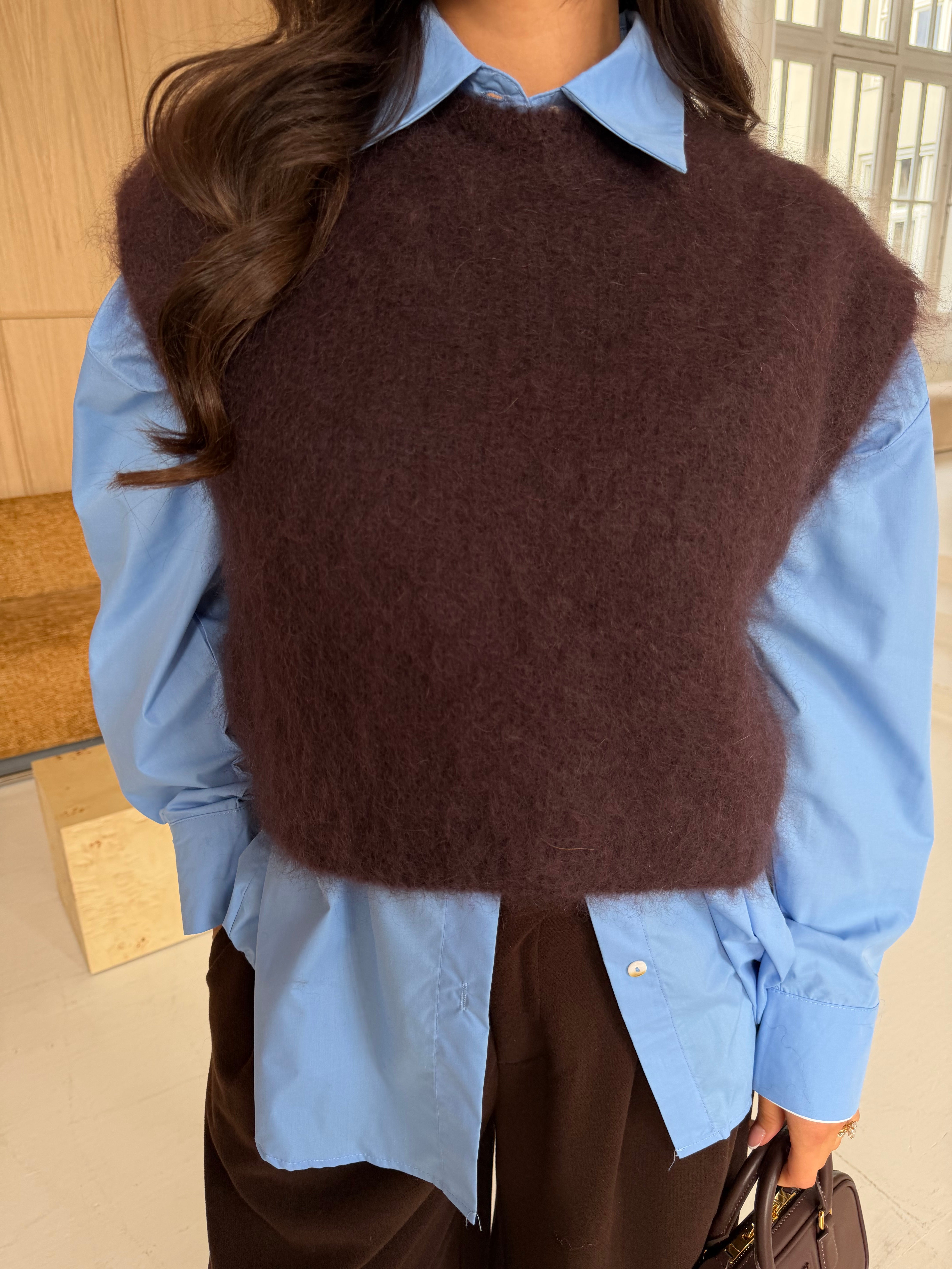 Pull mohair sans manche marron (28023)