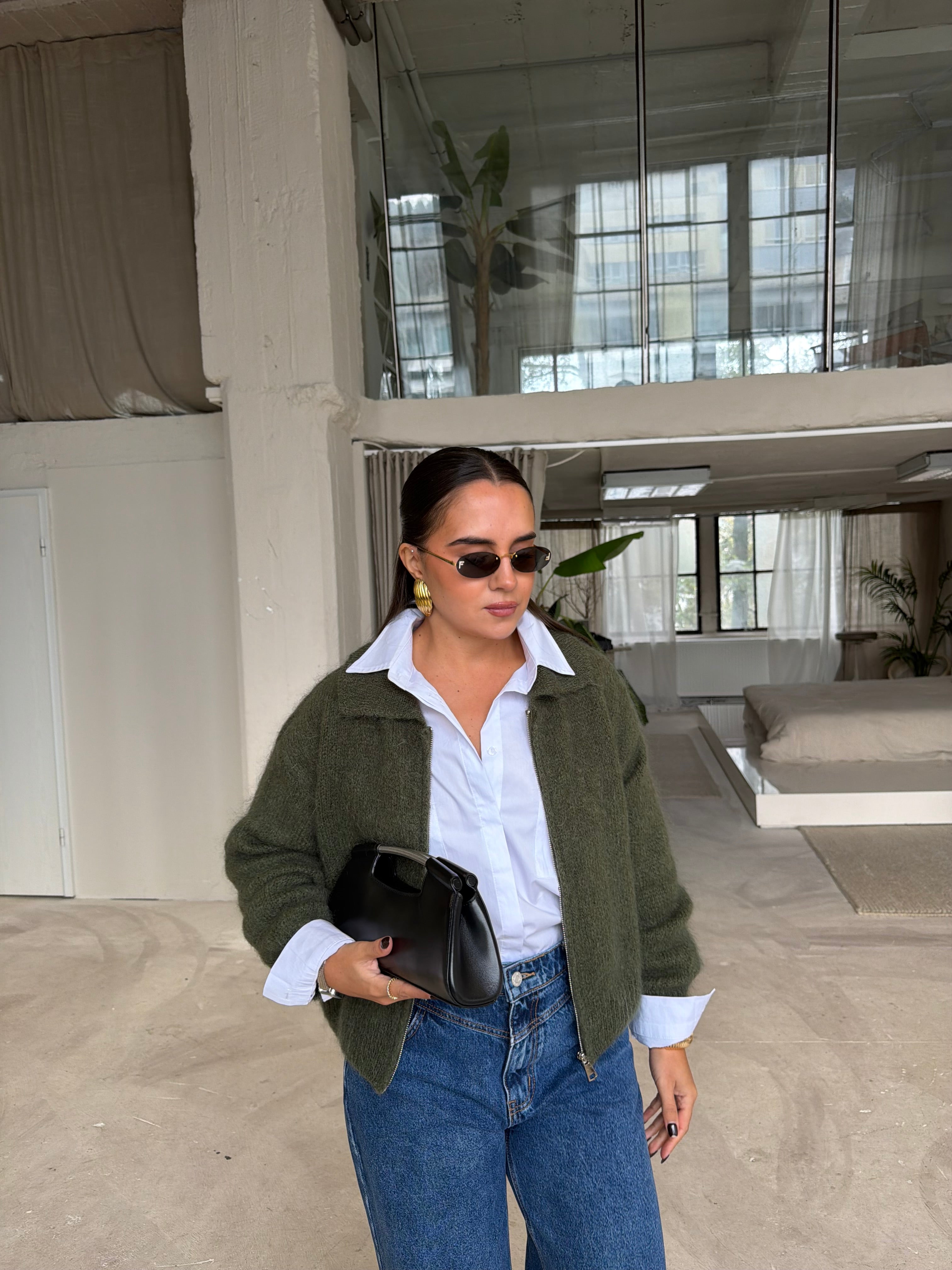 Gilet ZIP mohair kaki (24171)