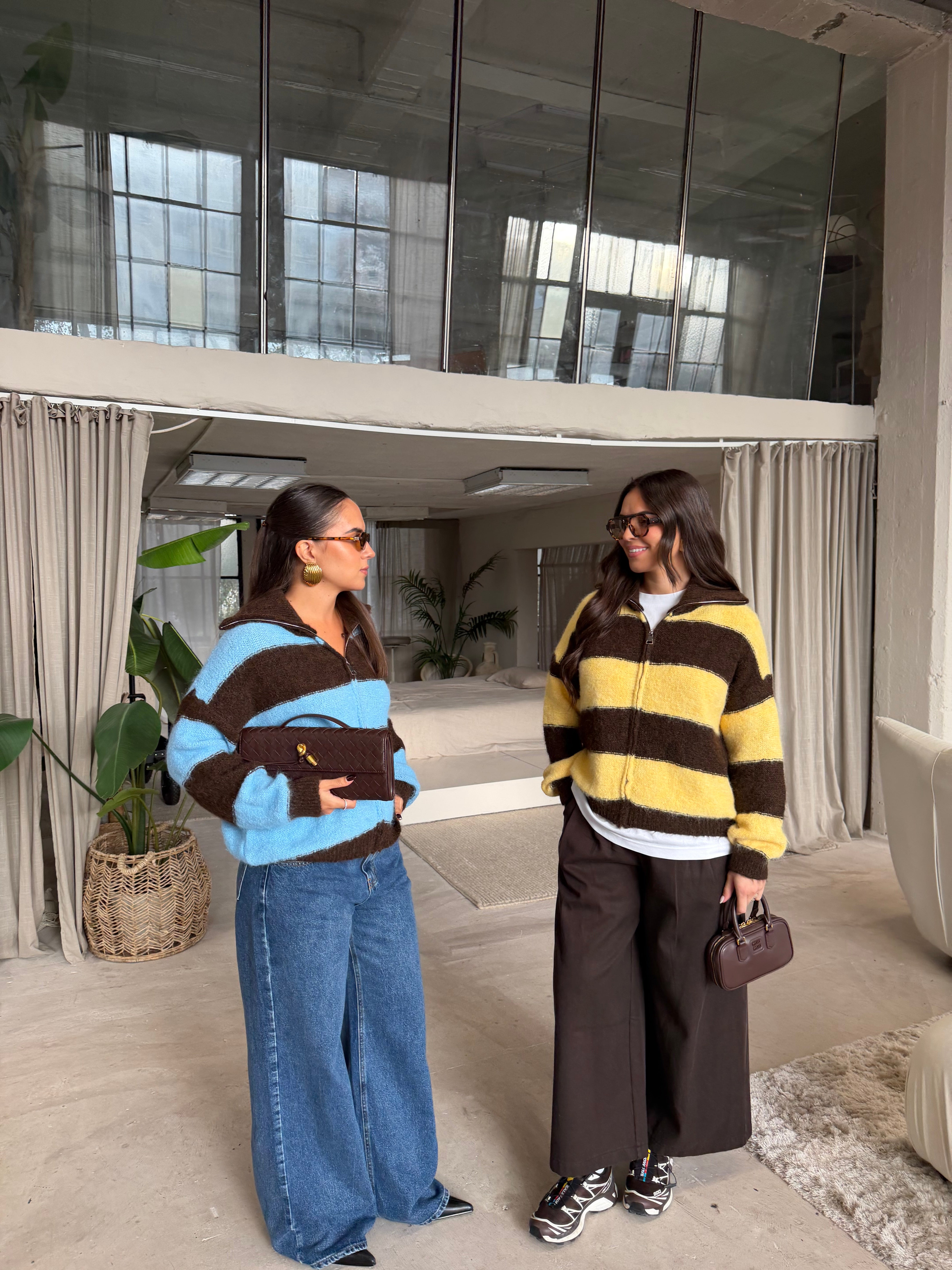 Gilet JUMS zip rayures jaune/choco