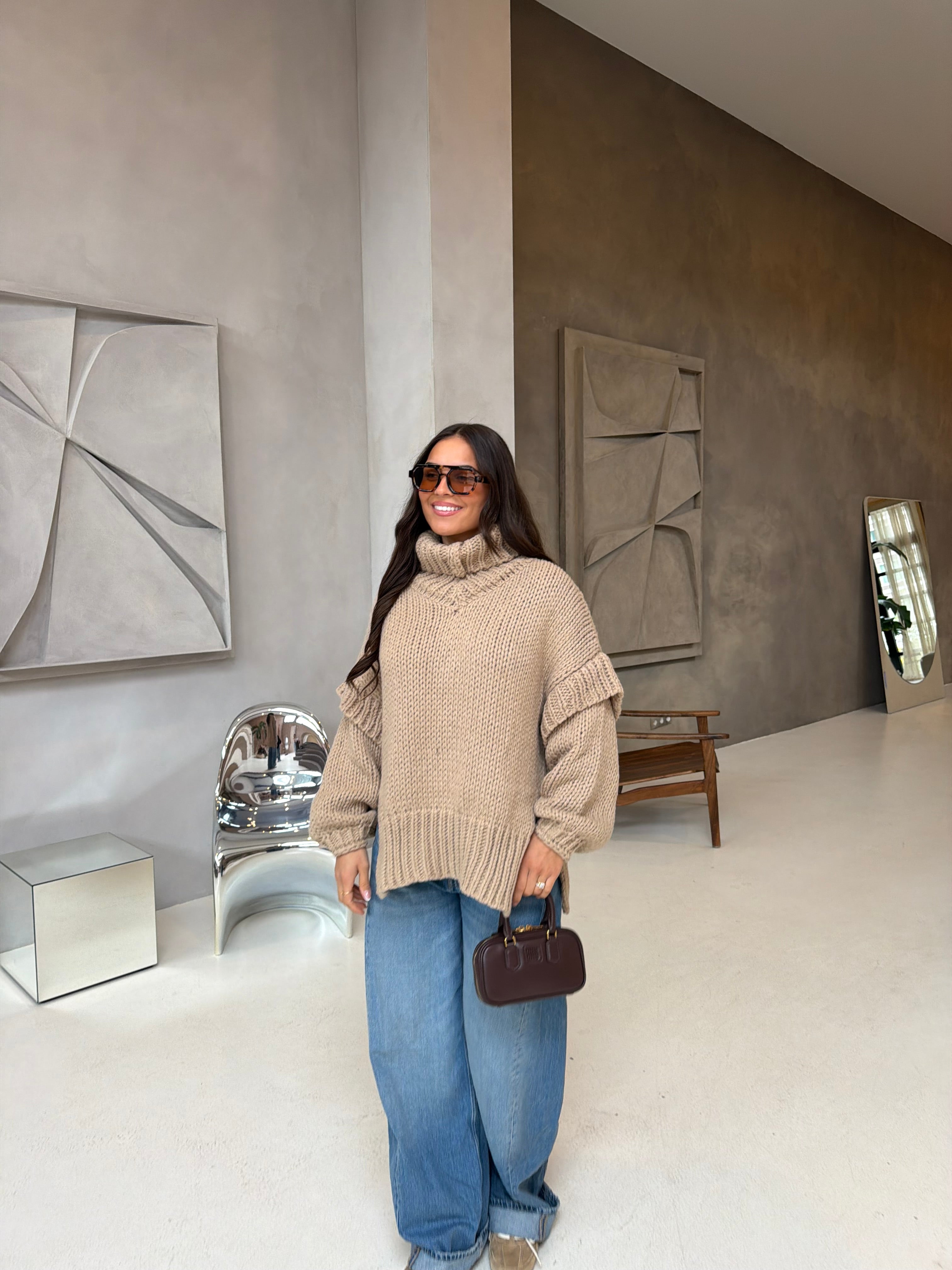 Pull PARISIENNE col roulé camel (66002)