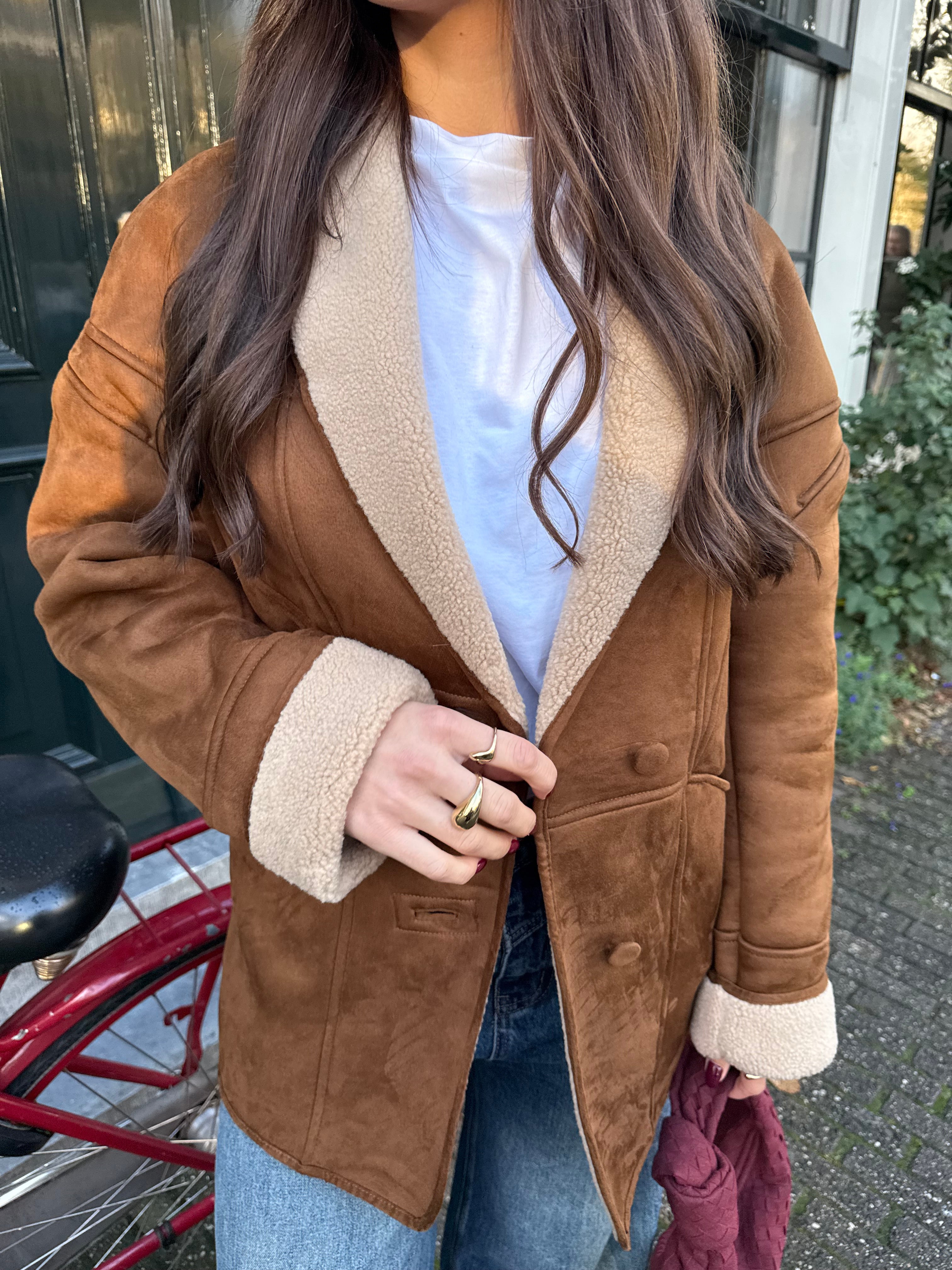 Manteau marron col beige (V6792)