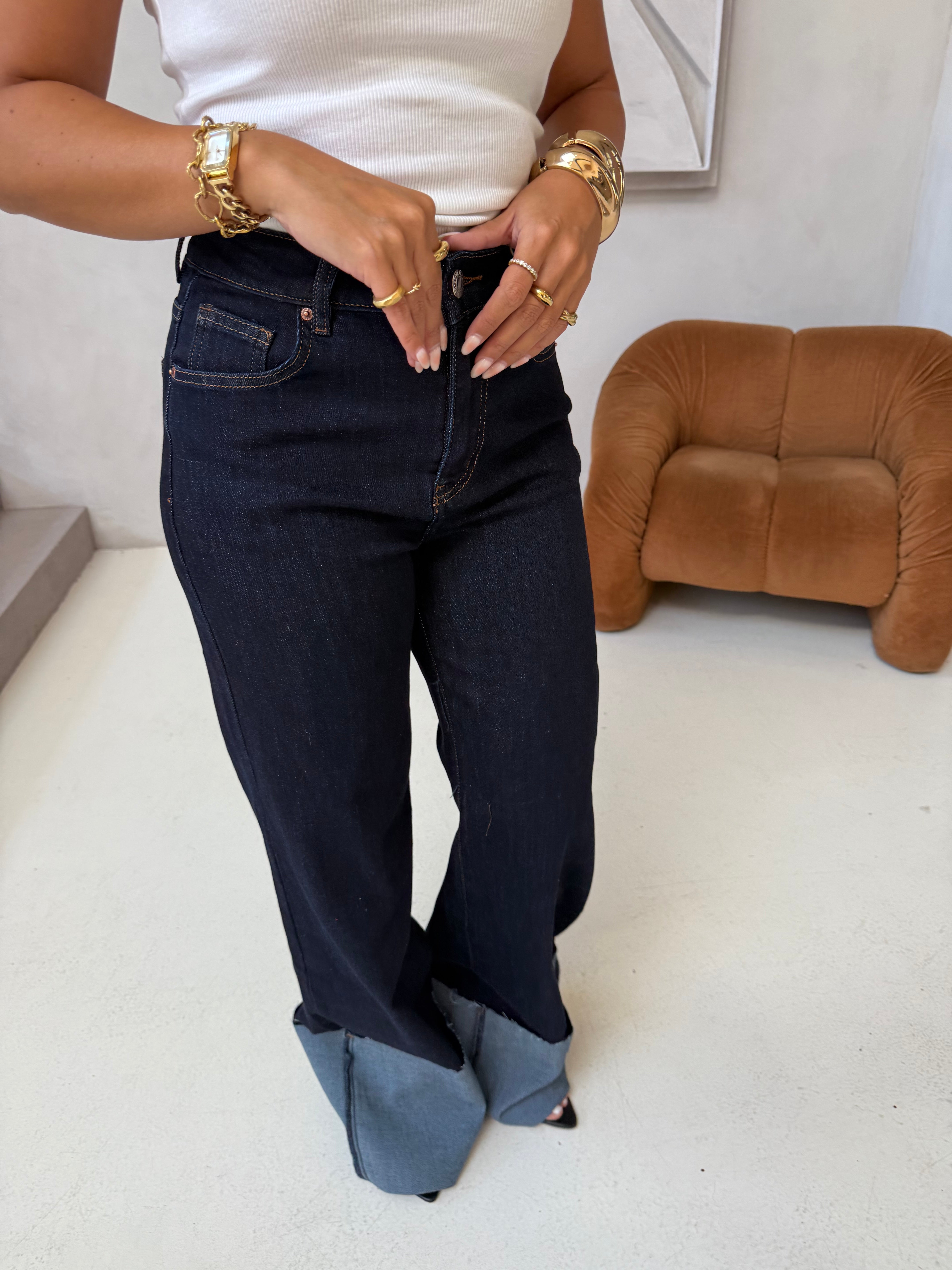 Jean retroussé bleu foncé (8894)