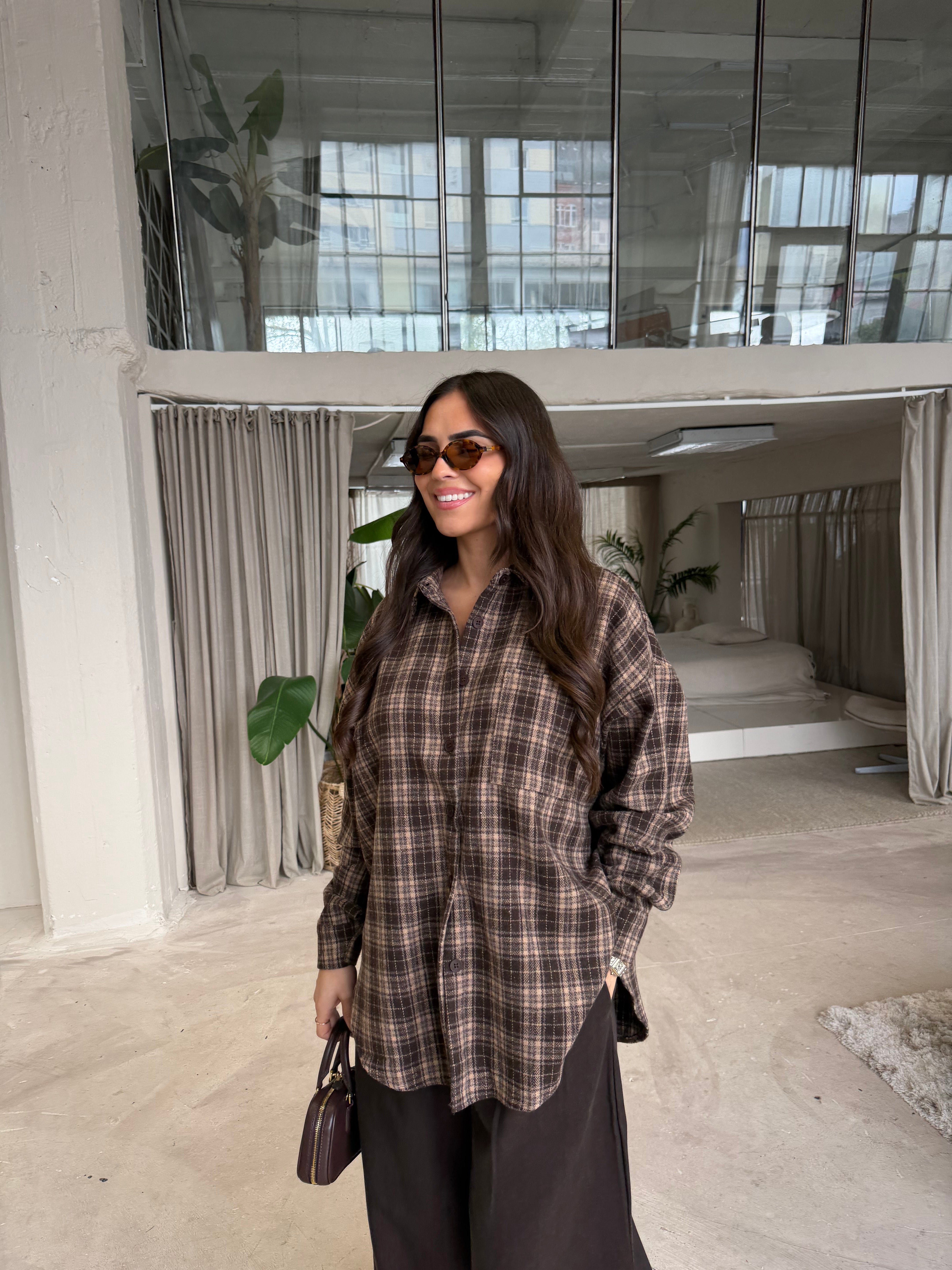 Chemise à carreaux marron (H11788-2)