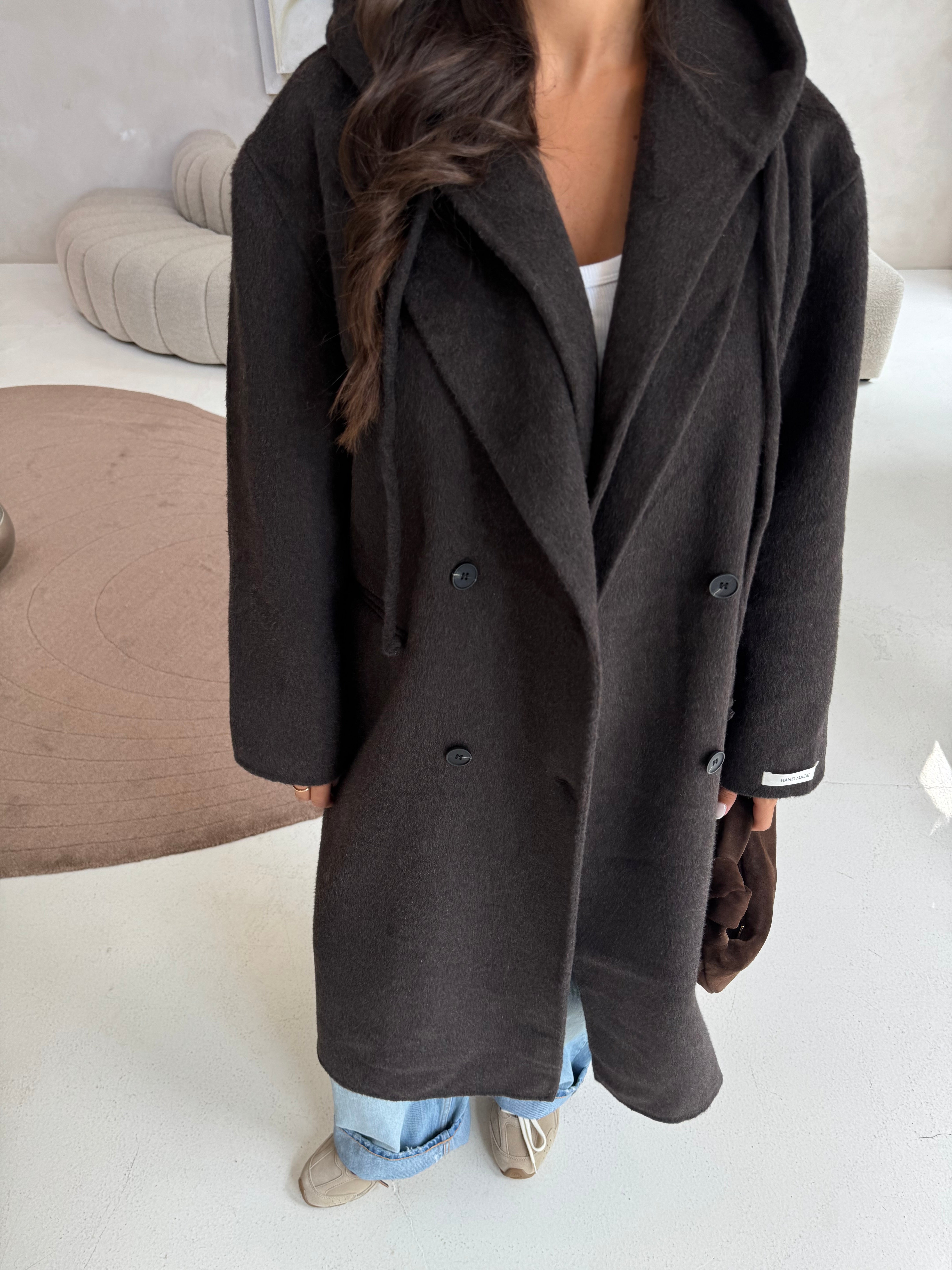 Manteau long marron à capuche (25CY903)