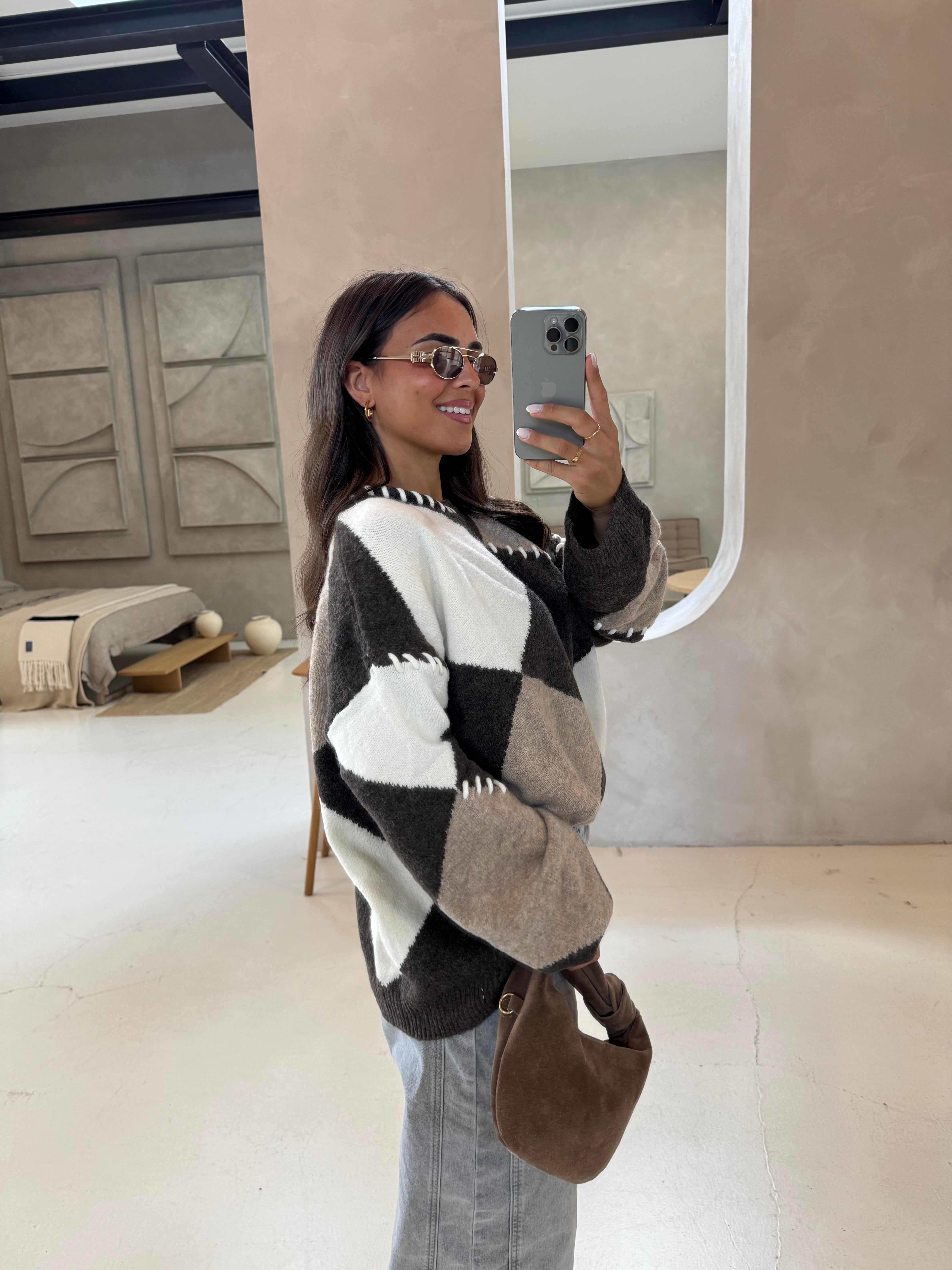 Pull à motifs marron (qt91049)