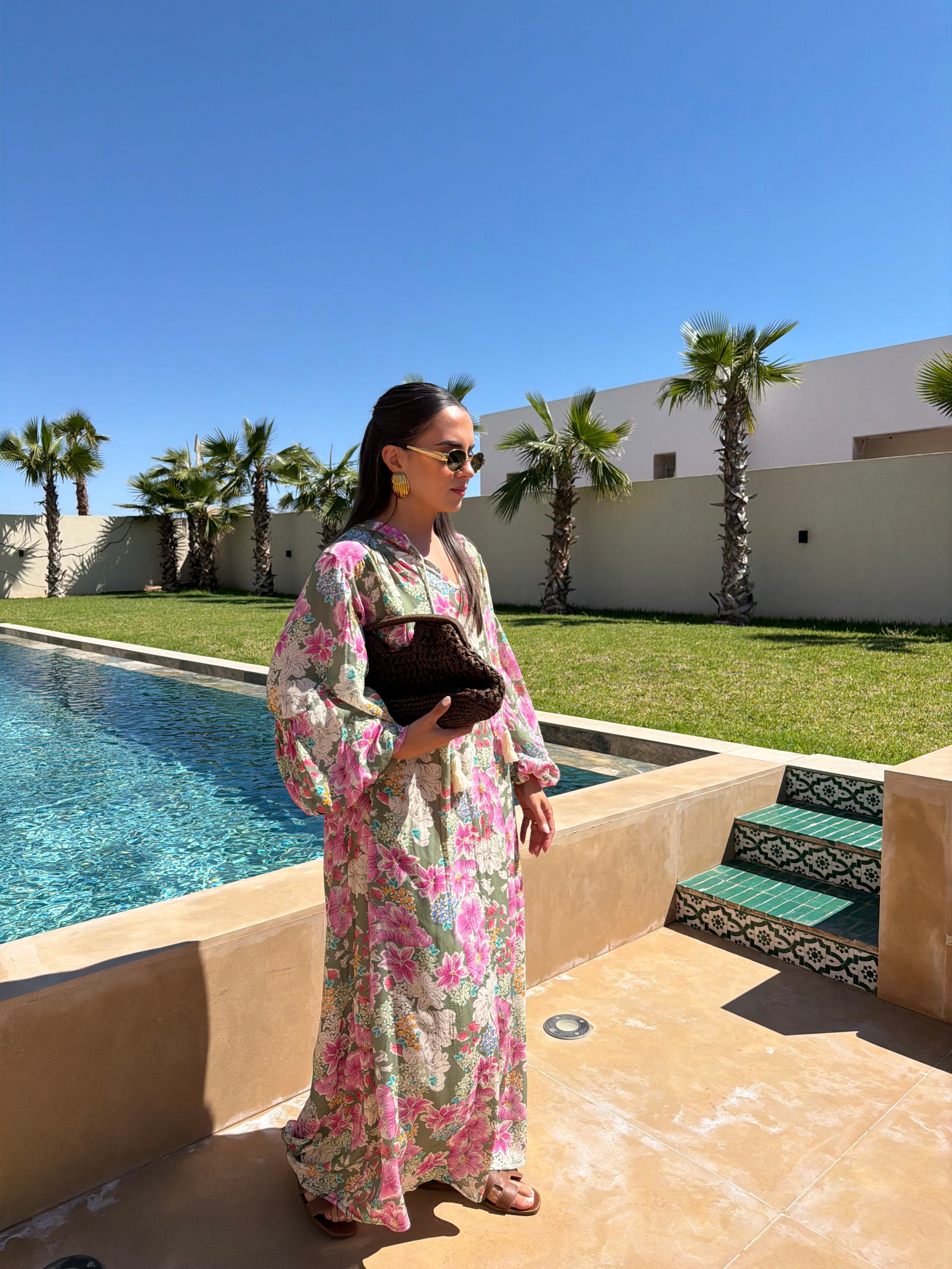 Robe fleurie verte (8992)