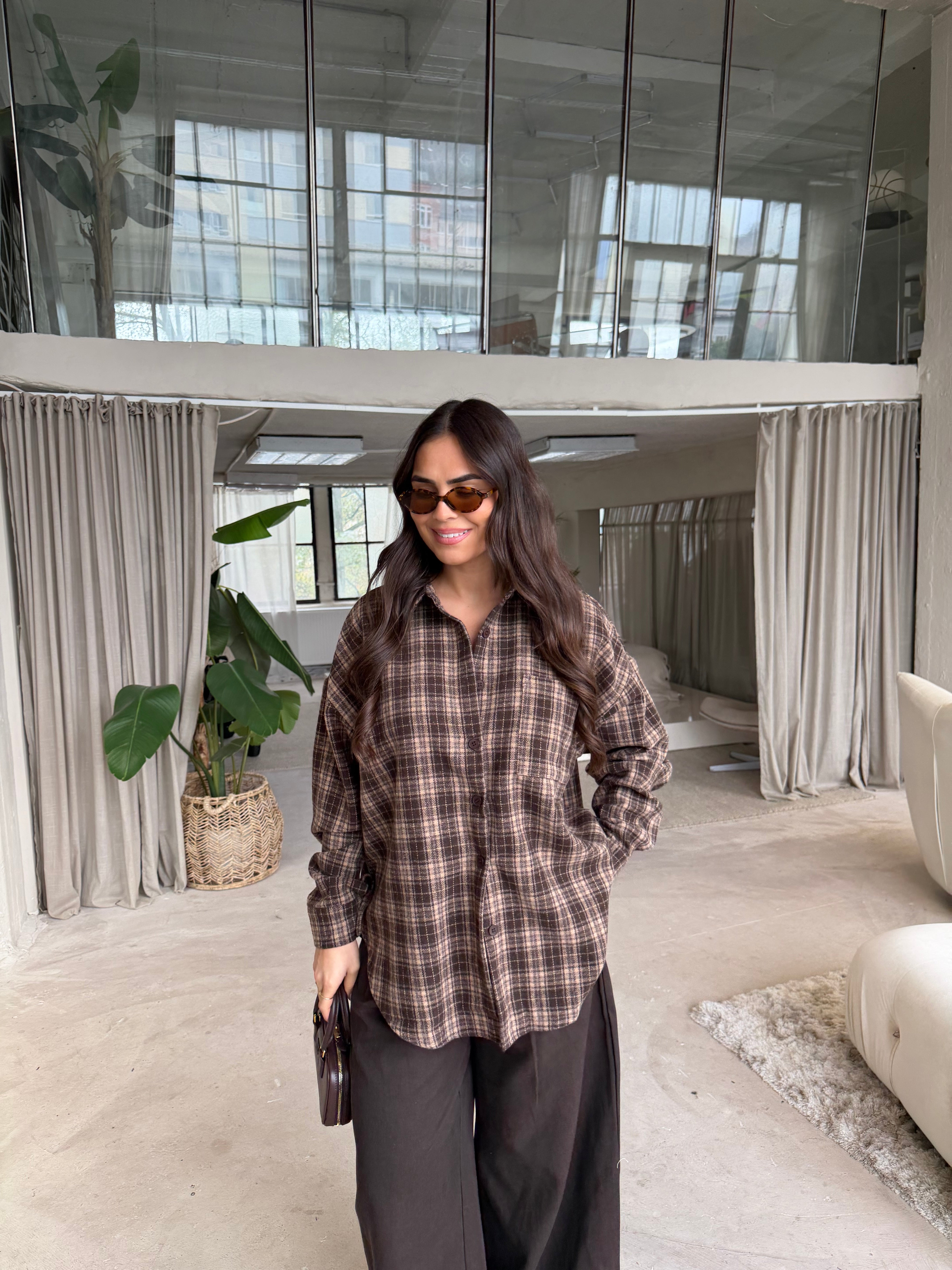 Chemise à carreaux marron (H11788-2)