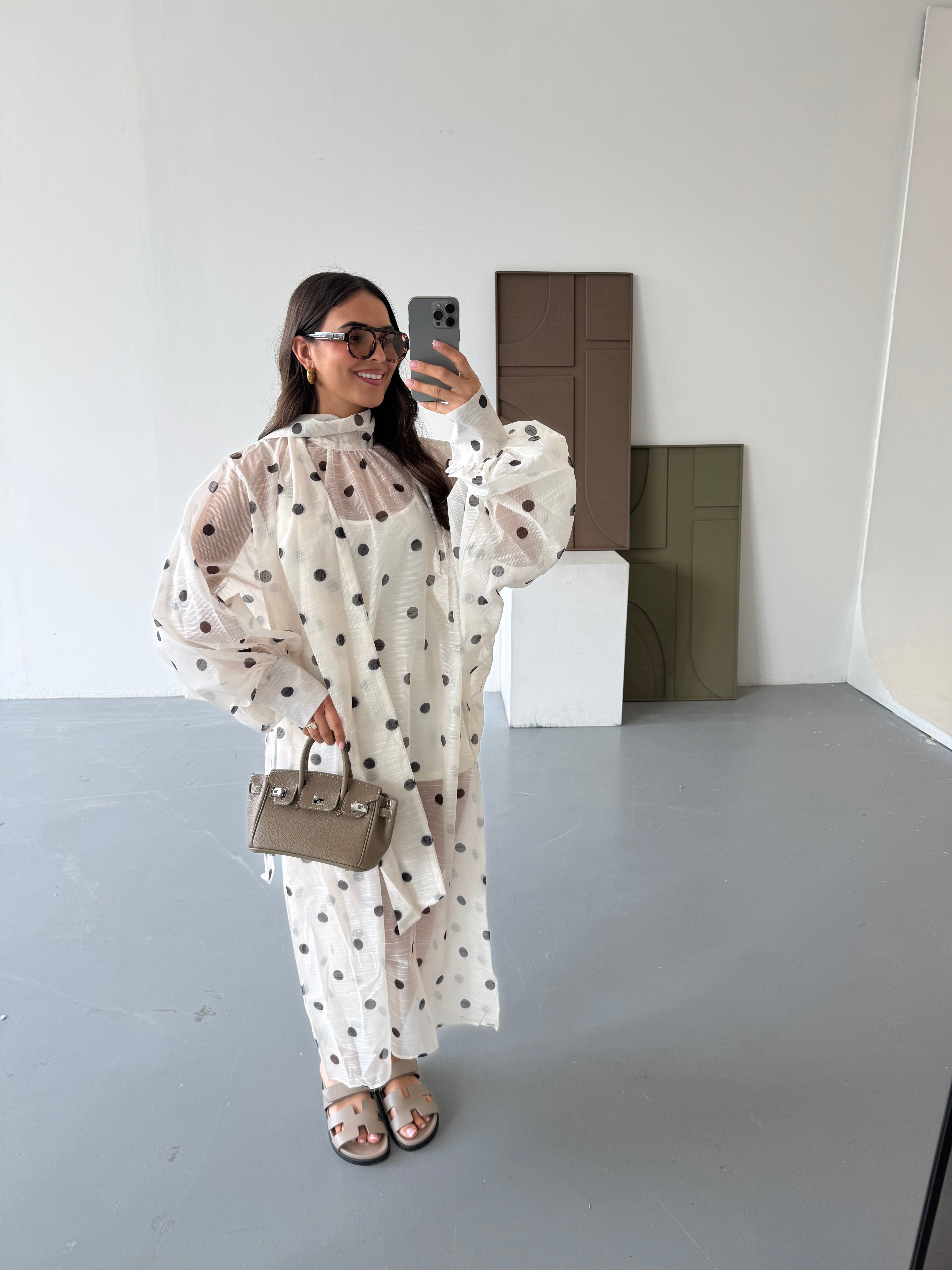 Robe longue pois beige (R10192)