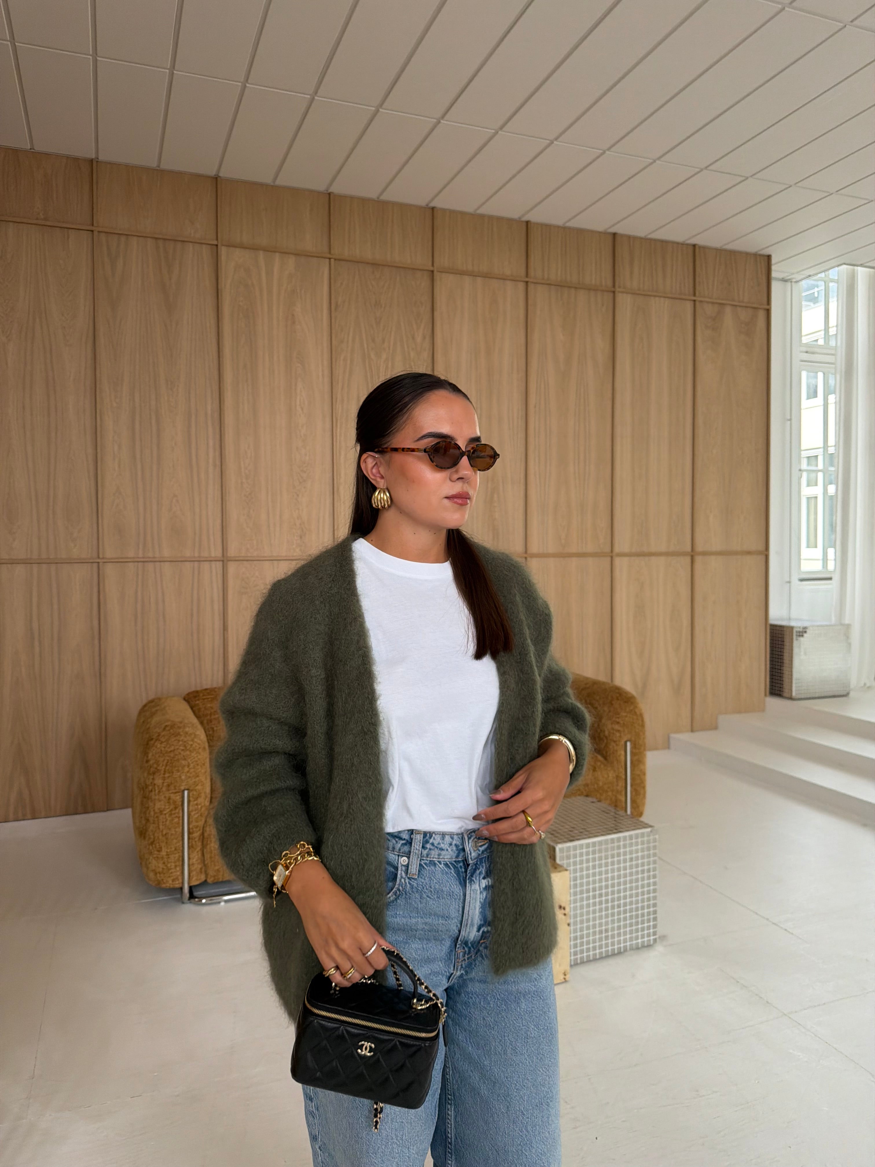 Gilet kid MOHAIR kaki court  (22533)