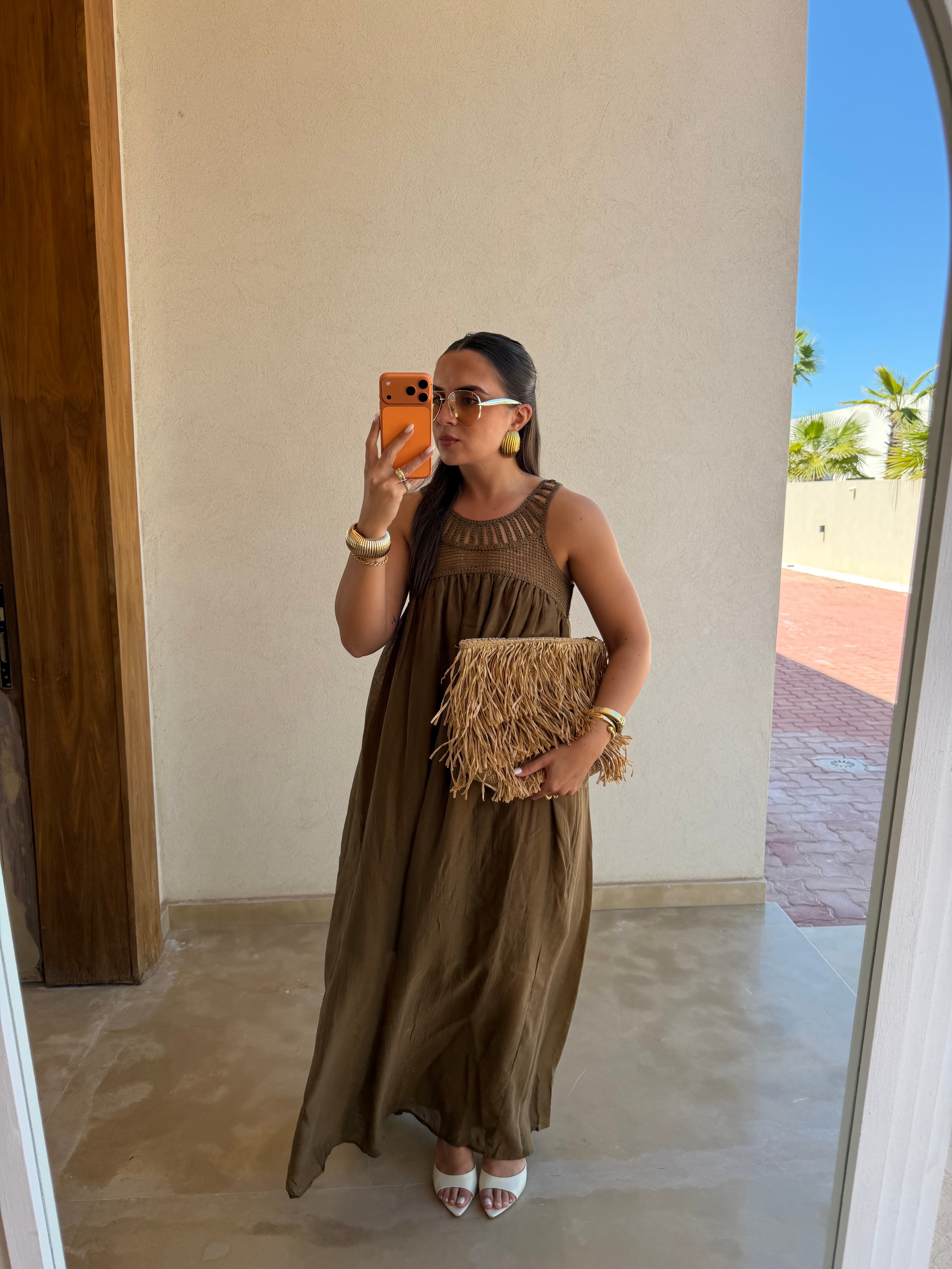 Robe brodé BILI kaki (79444)