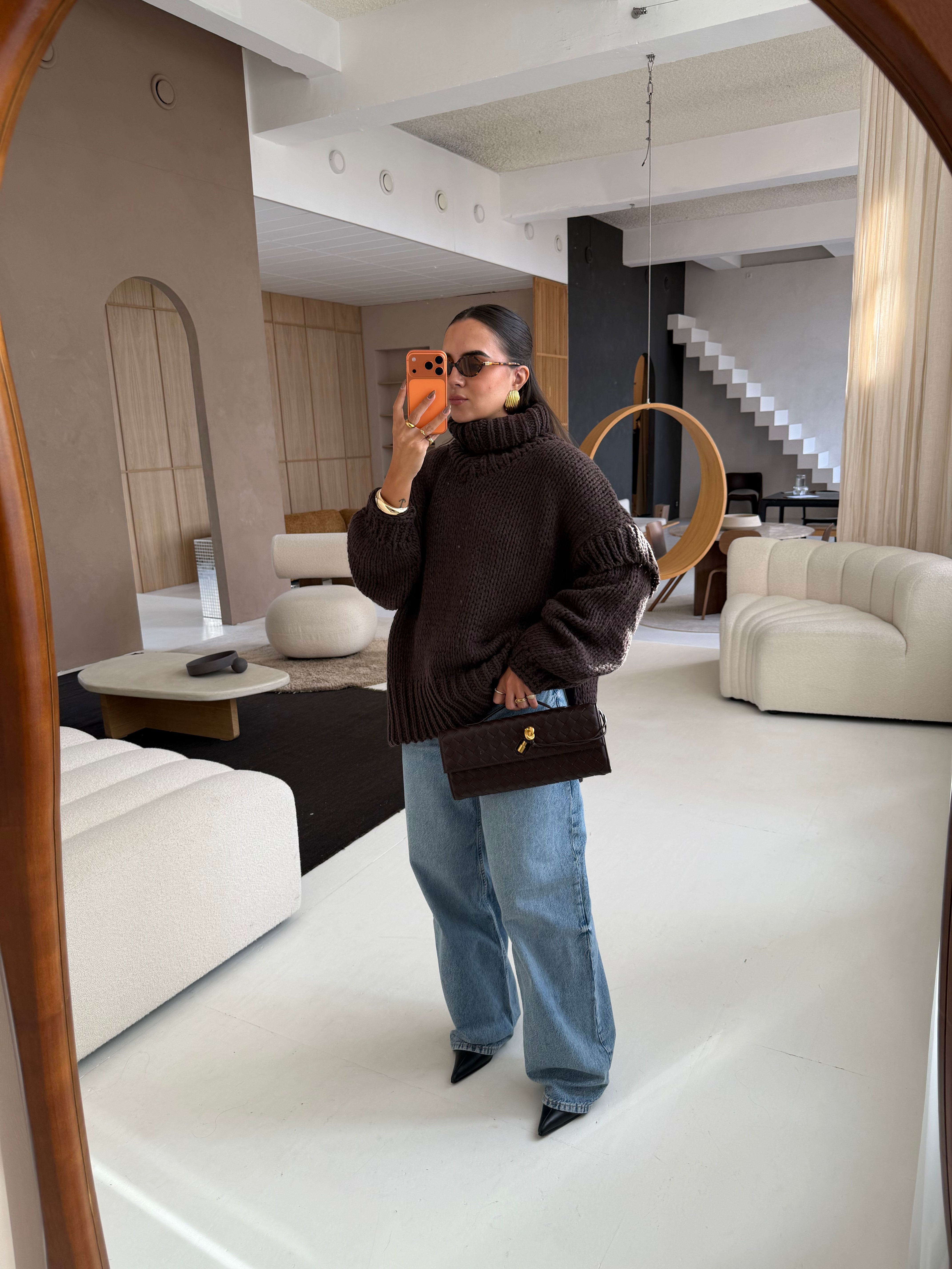 Pull PARISIENNE col roulé choco (66002)