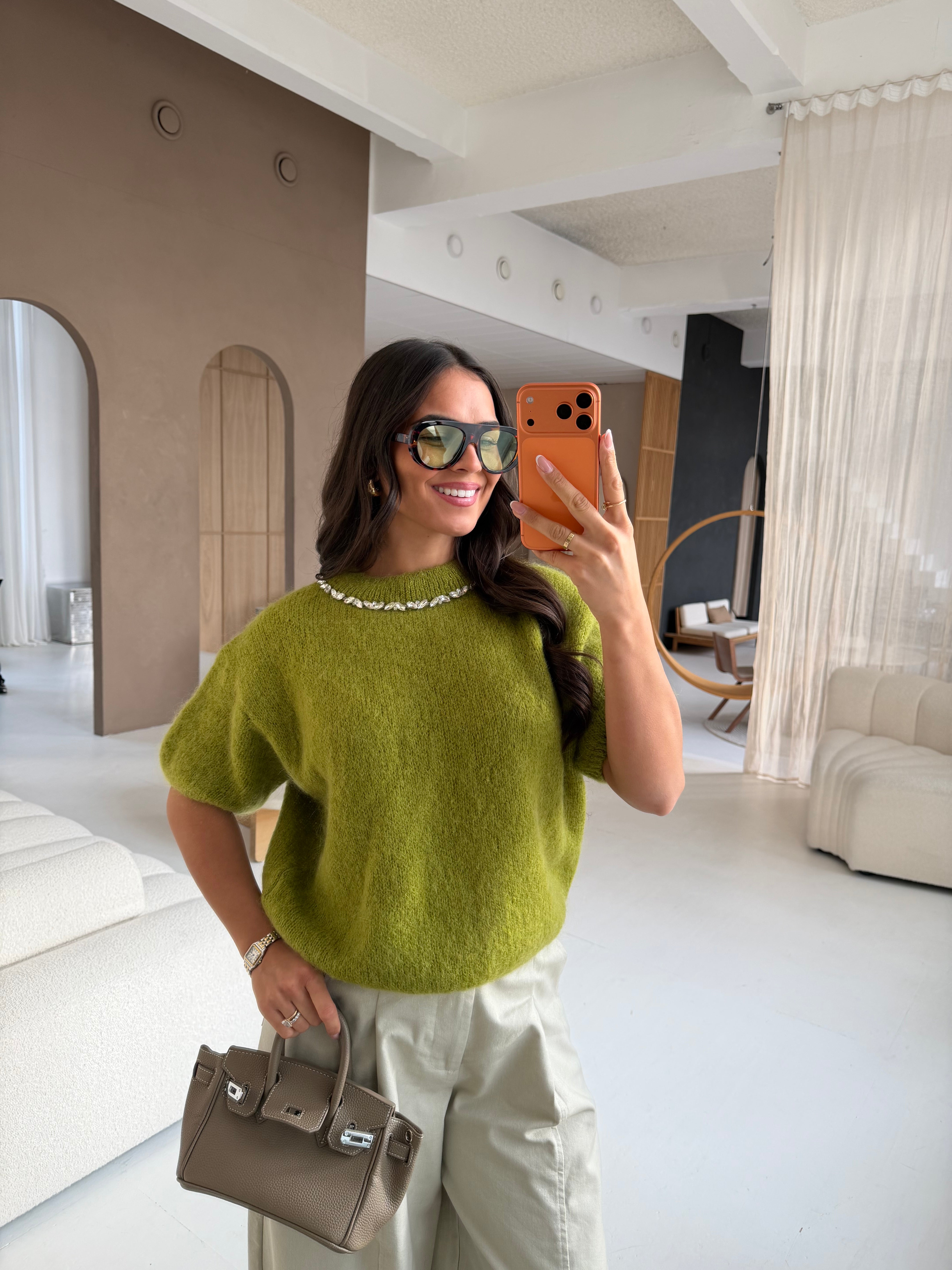 Pull mohair bijoux vert (24004)