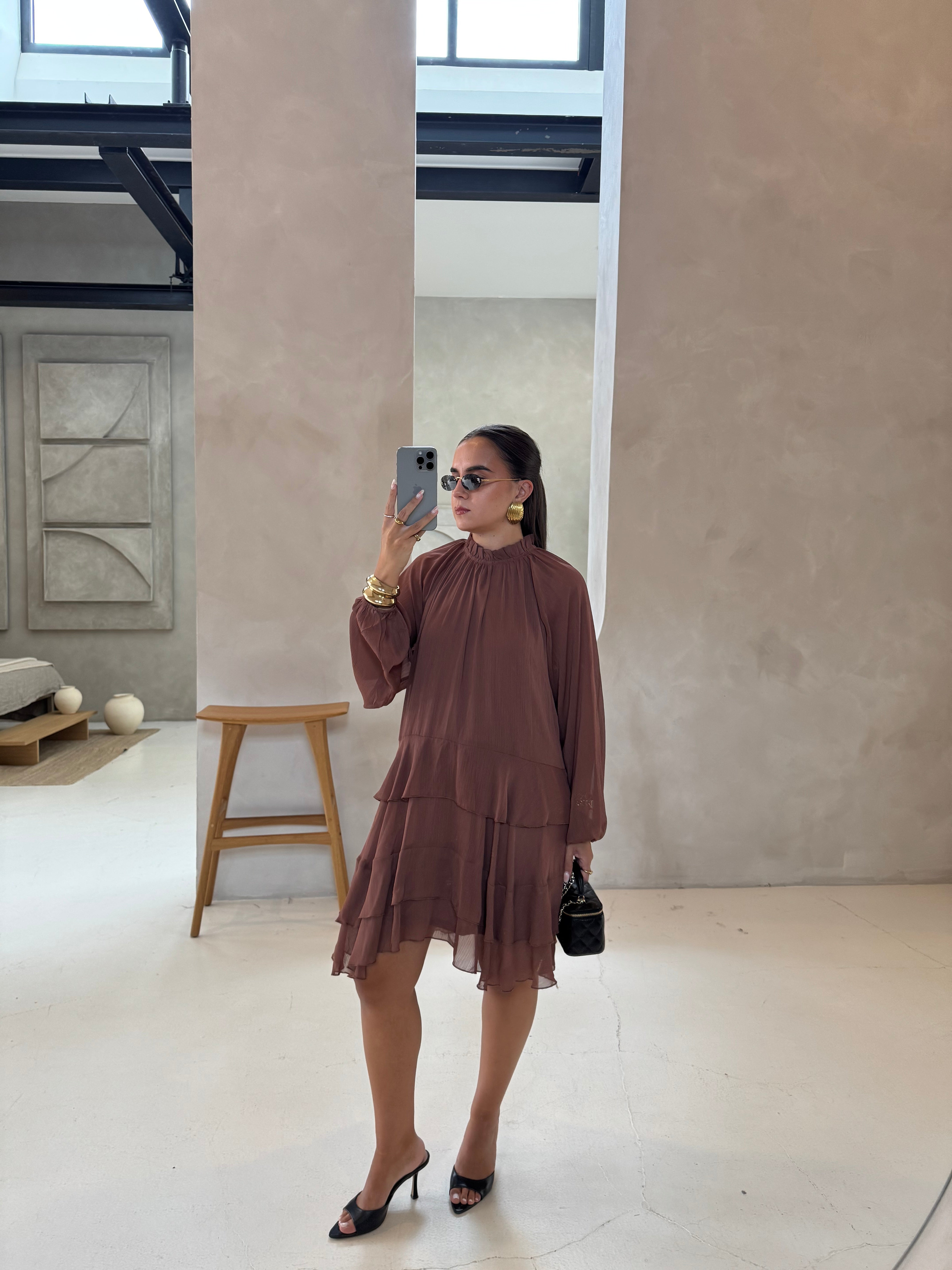 Robe à volant marron (8867)