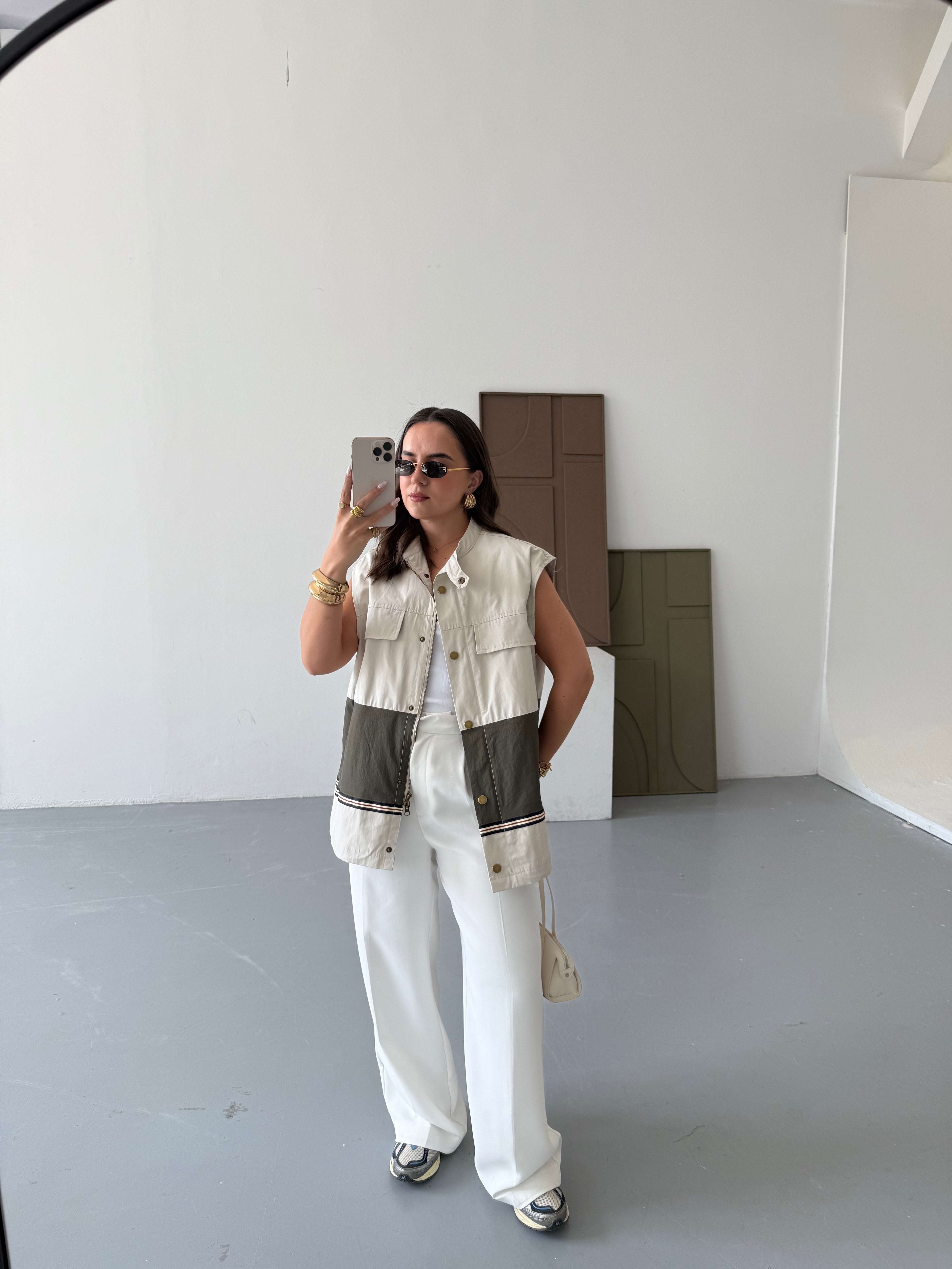 Veste sans manche beige kaki (G8022)