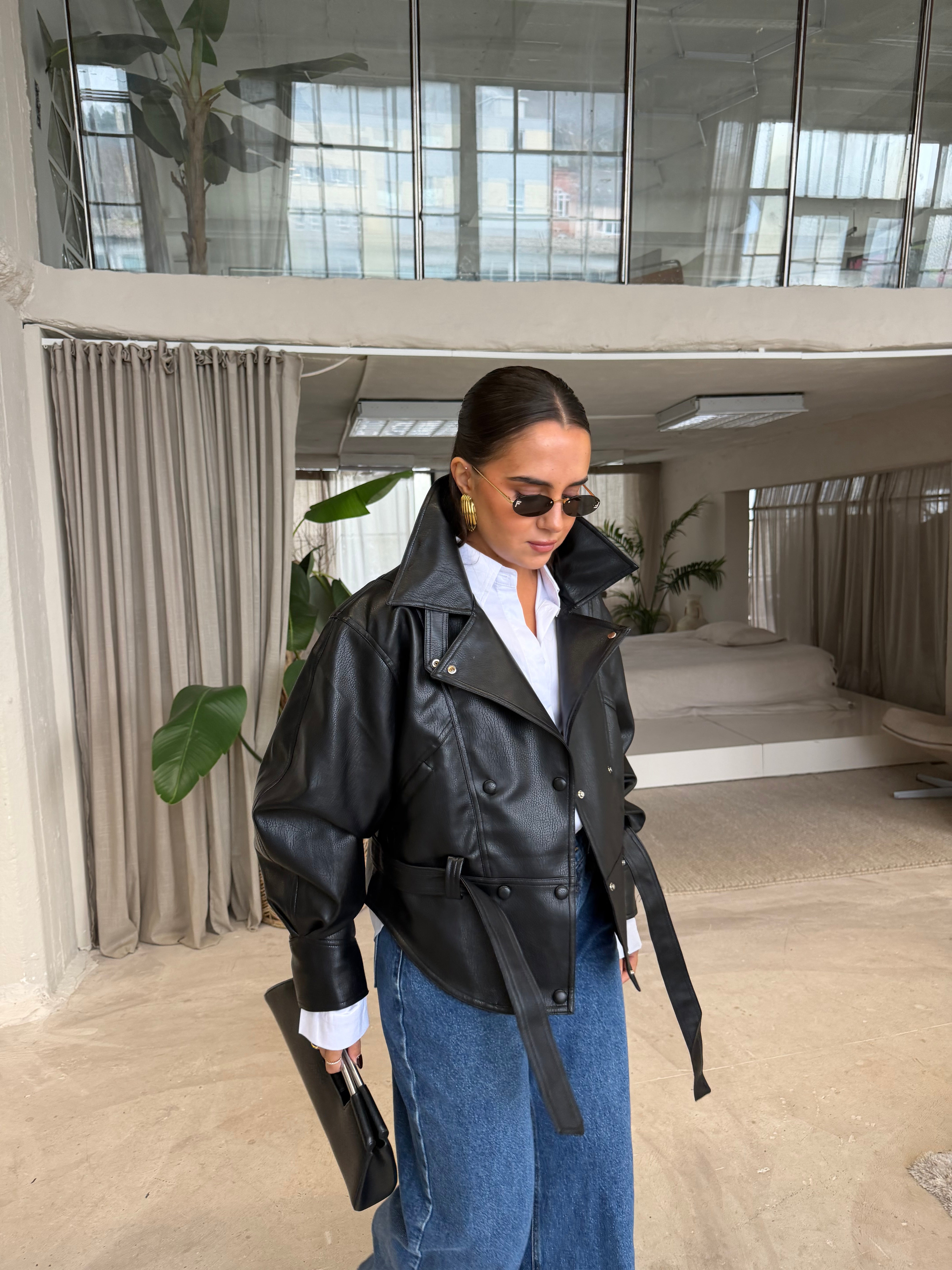 Veste BAO simili cuir noir (PU12083)