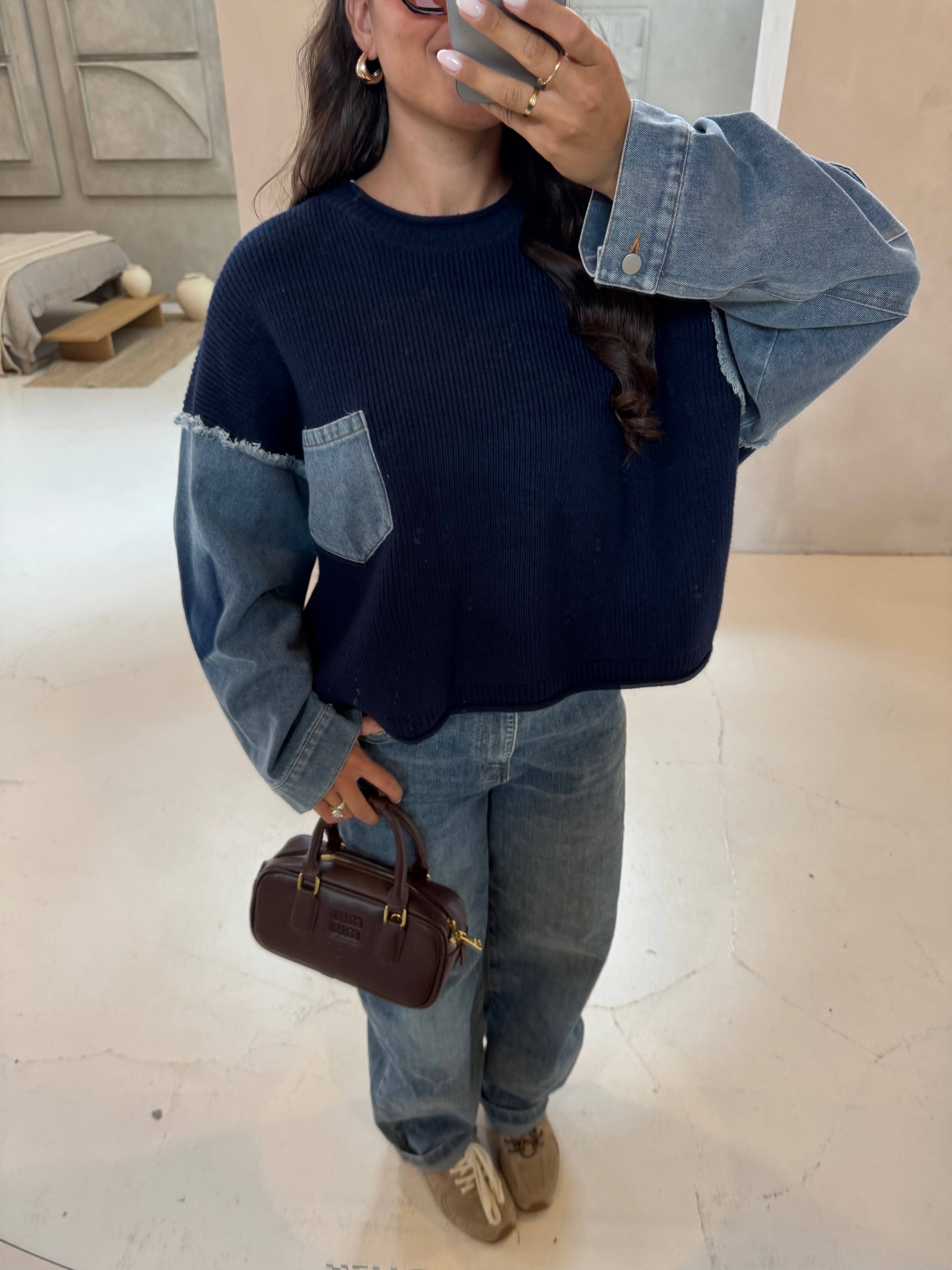 Pull bi matière LESLI bleu (H895)