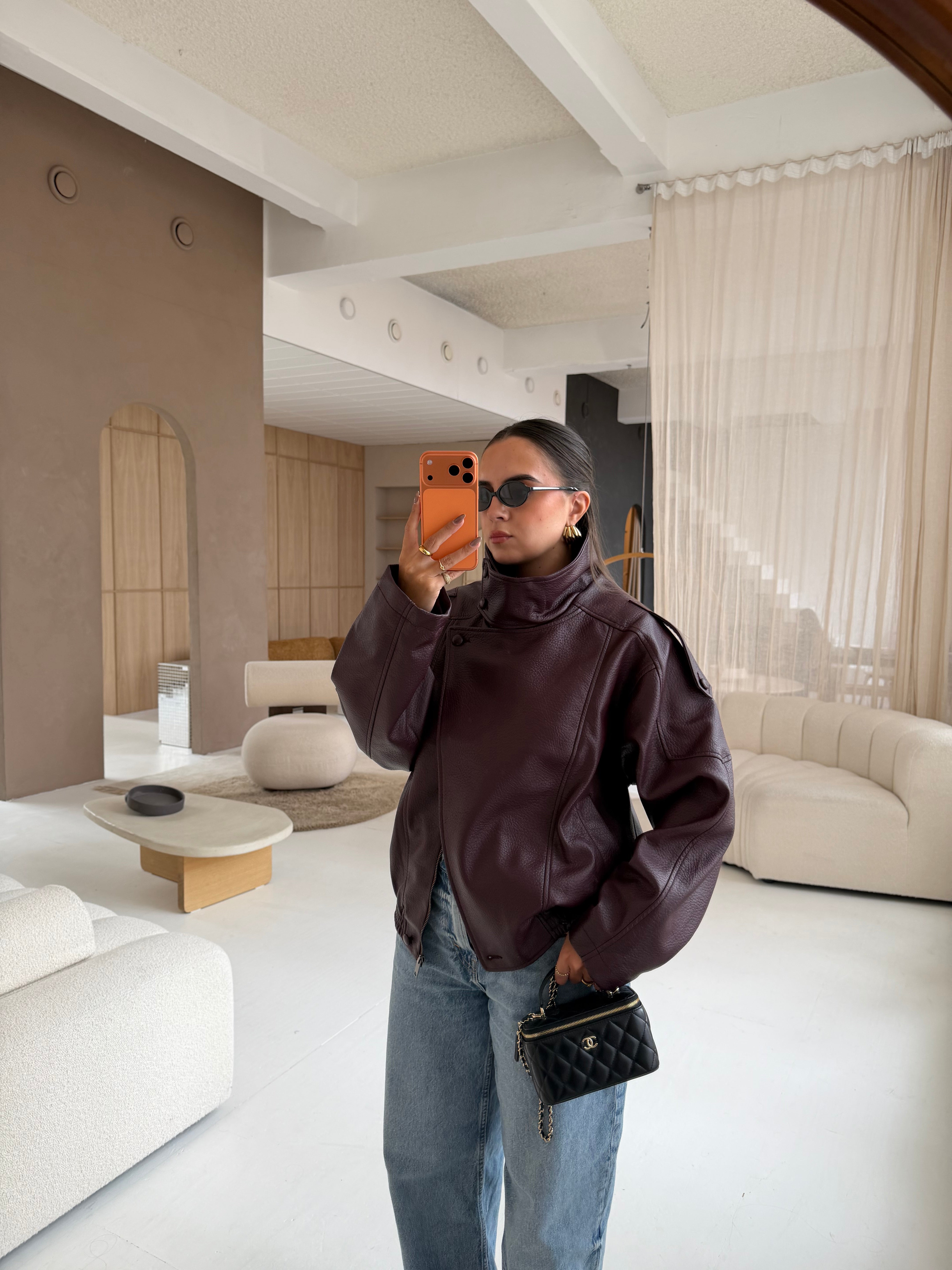 Veste en similicuir bordeaux oversize KZ (8822)