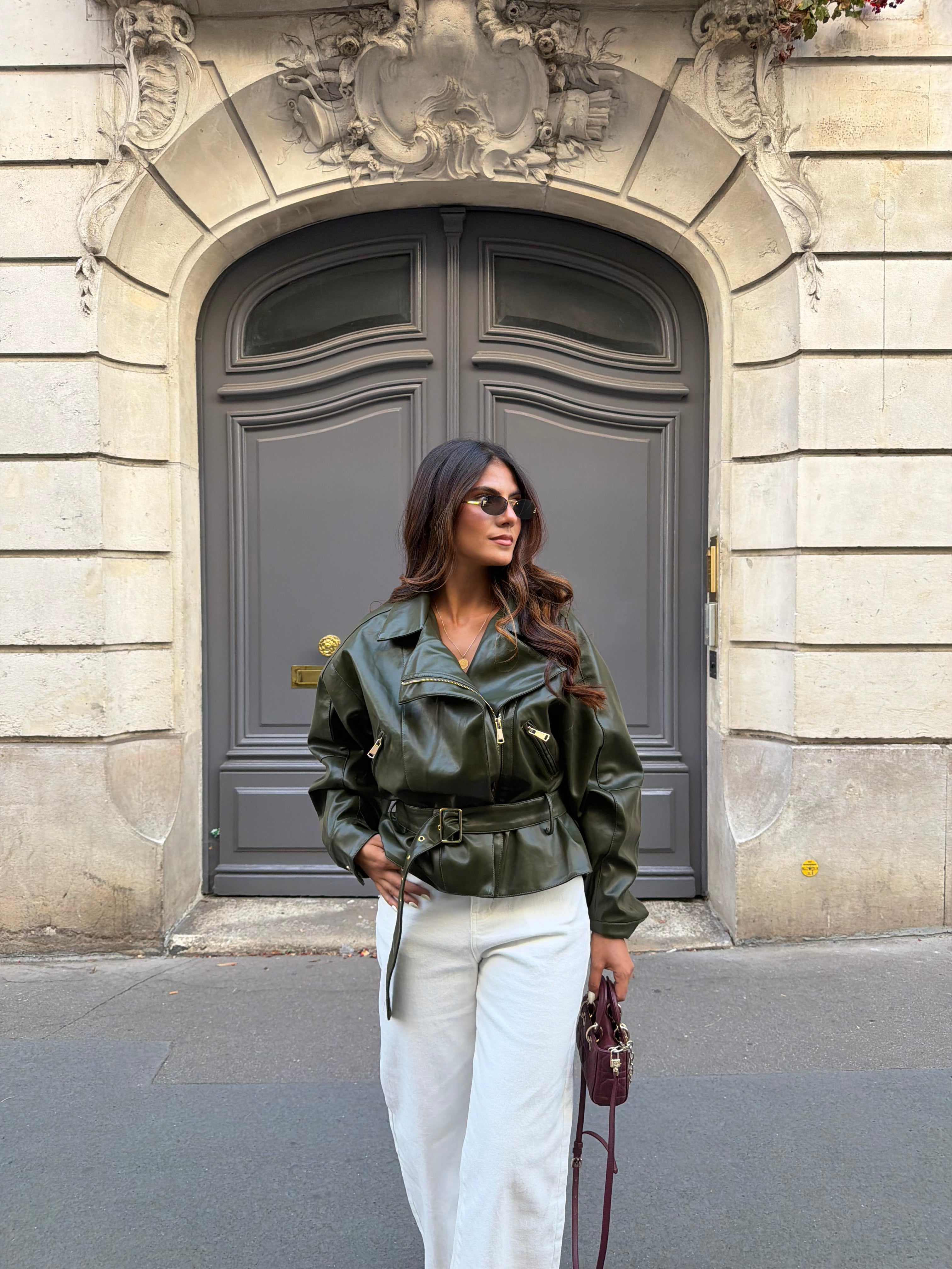 Veste similicuir MILA verte (RD9244)