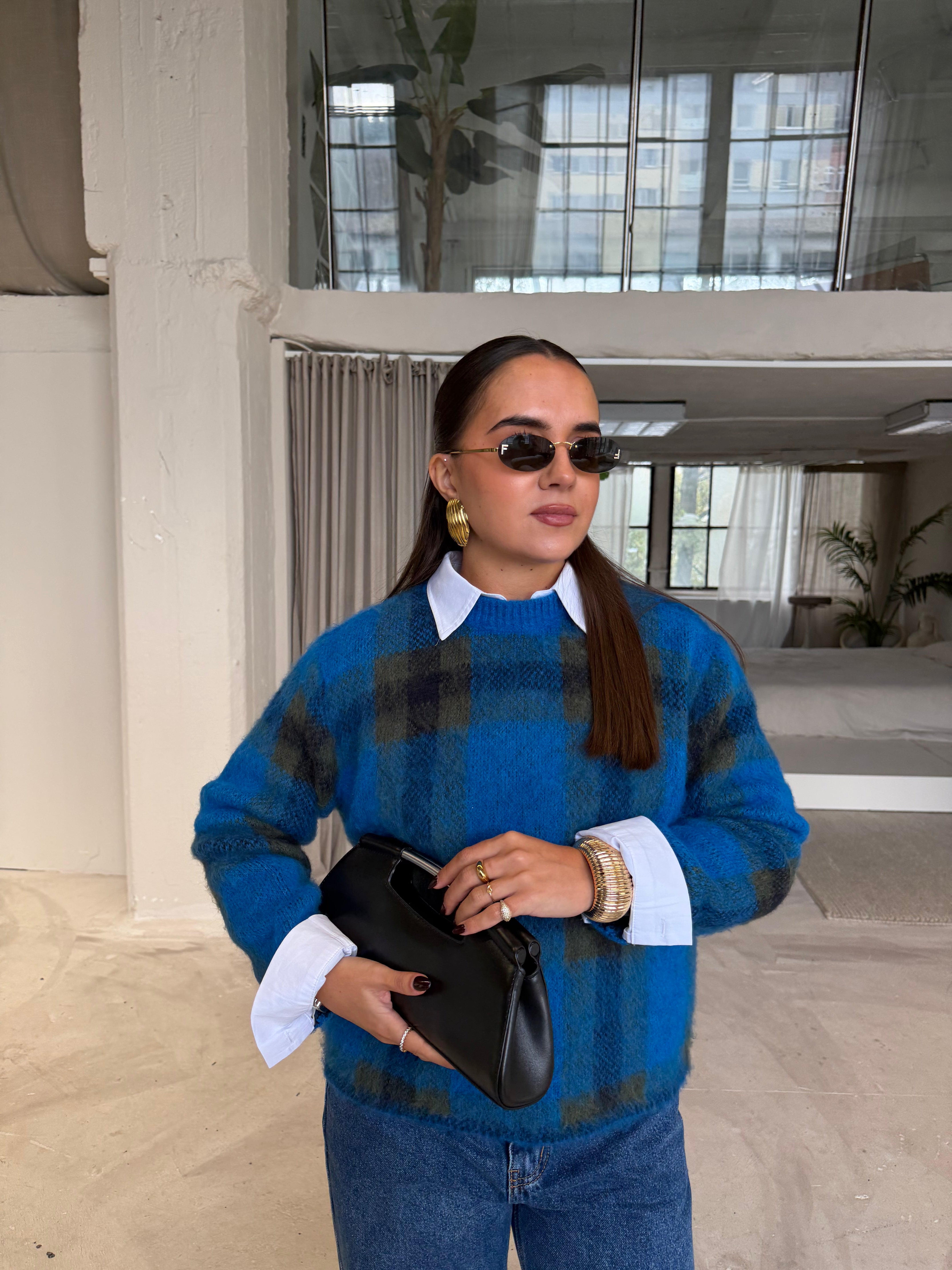 Pull LOVA carreaux bleu