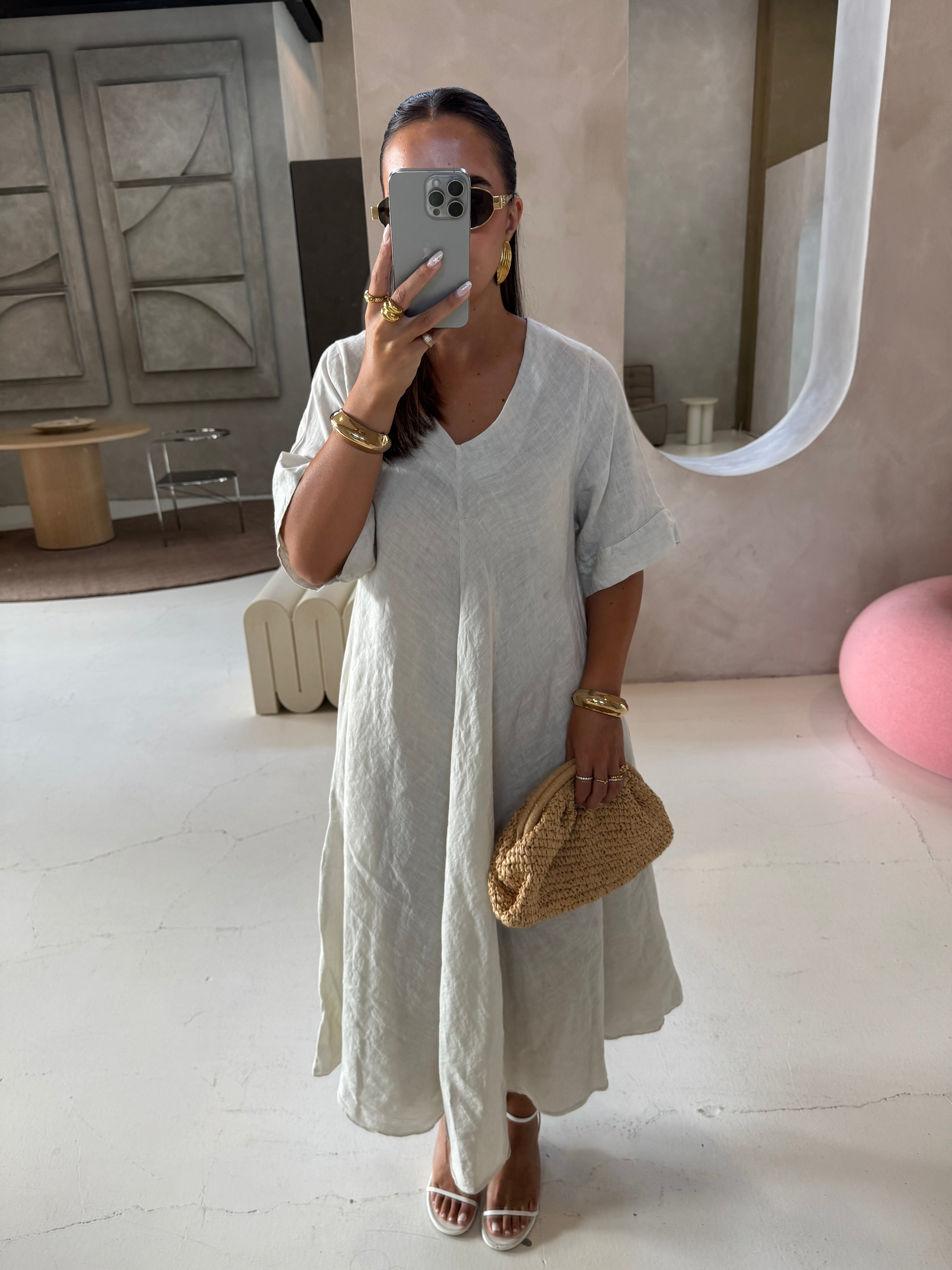 Robe SINAYA longue en lin beige