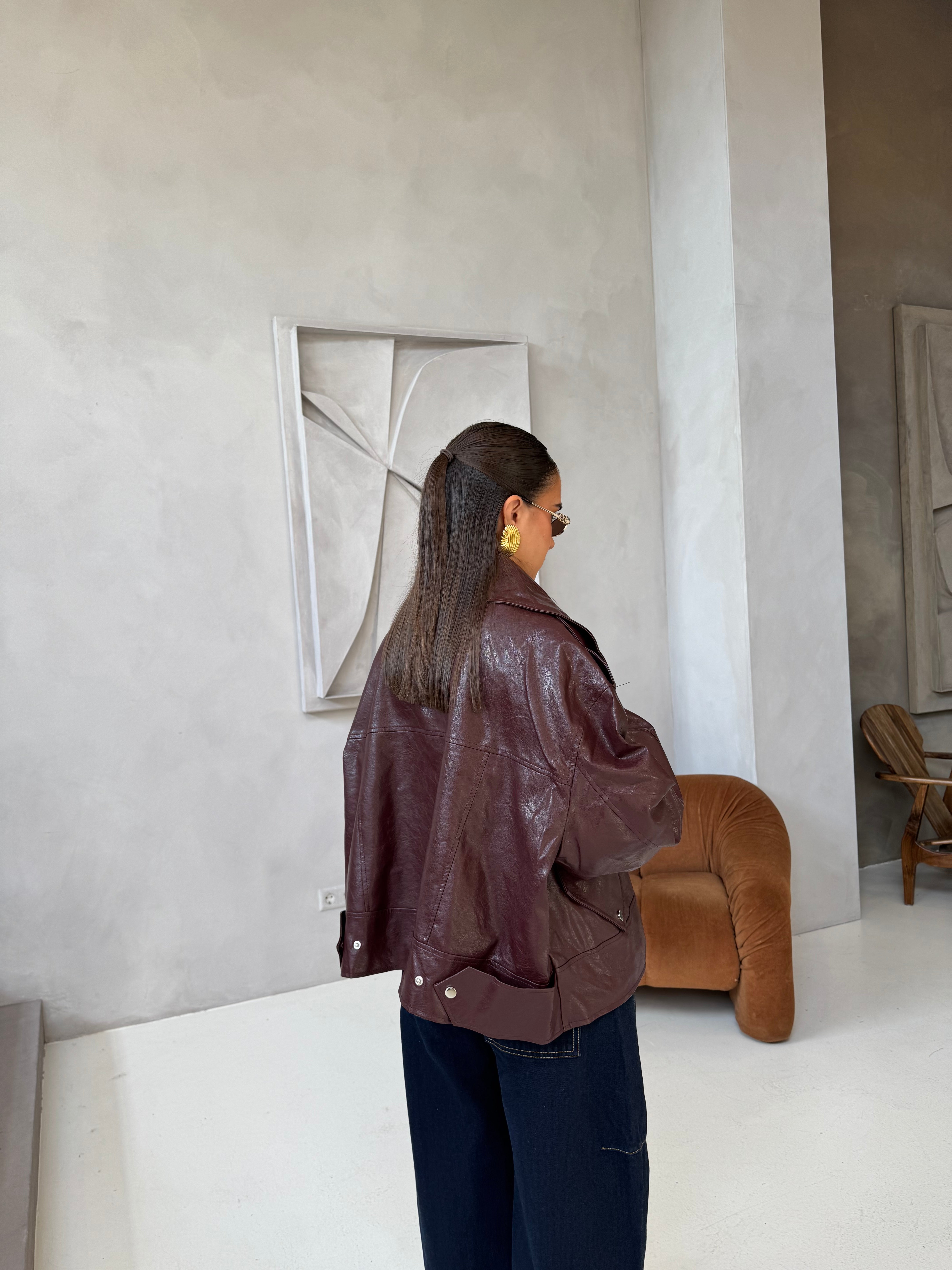 Veste HYPE simili cuir bordeaux (PU8020-1)