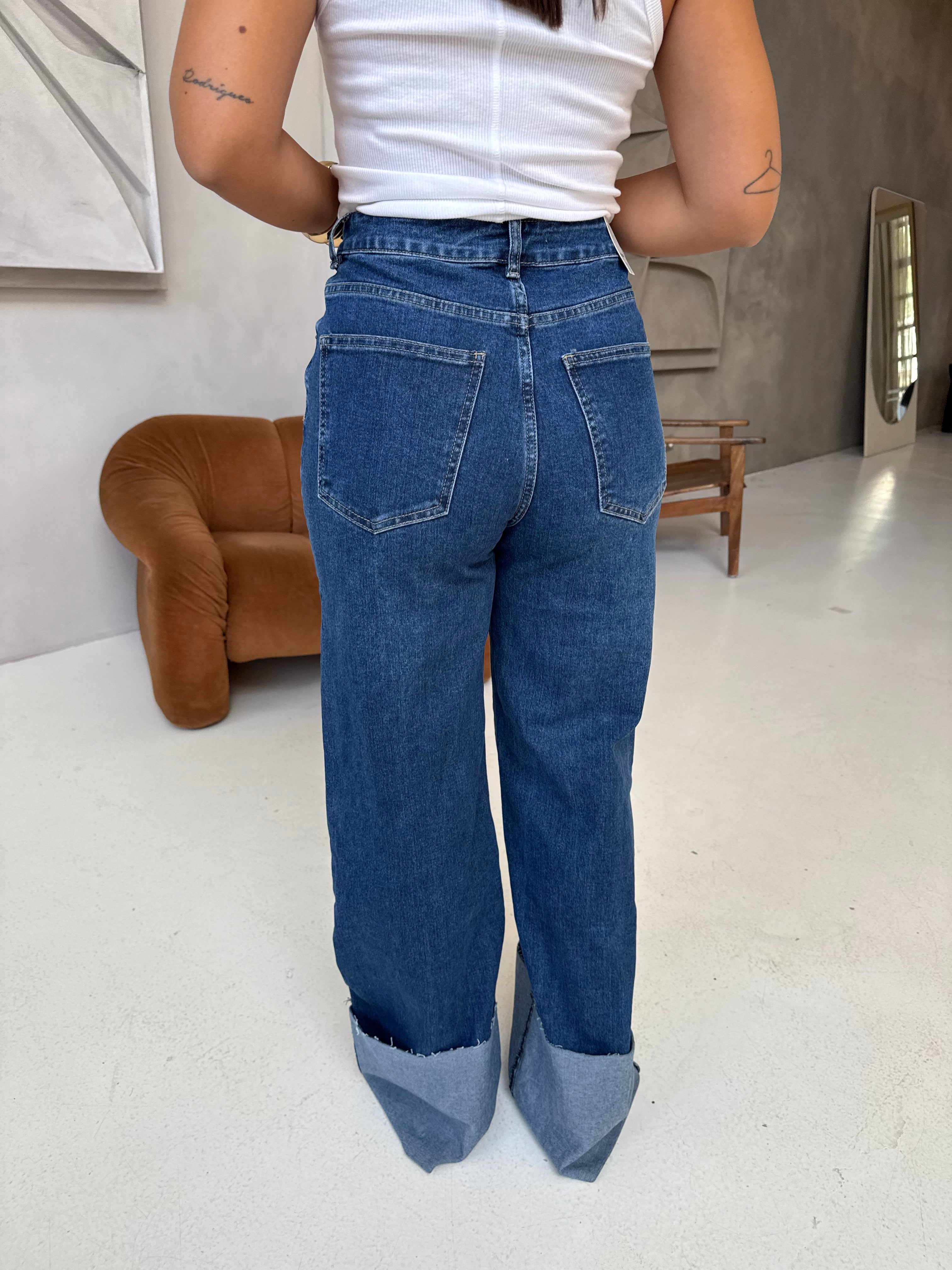 Jean retroussé bleu (8892)
