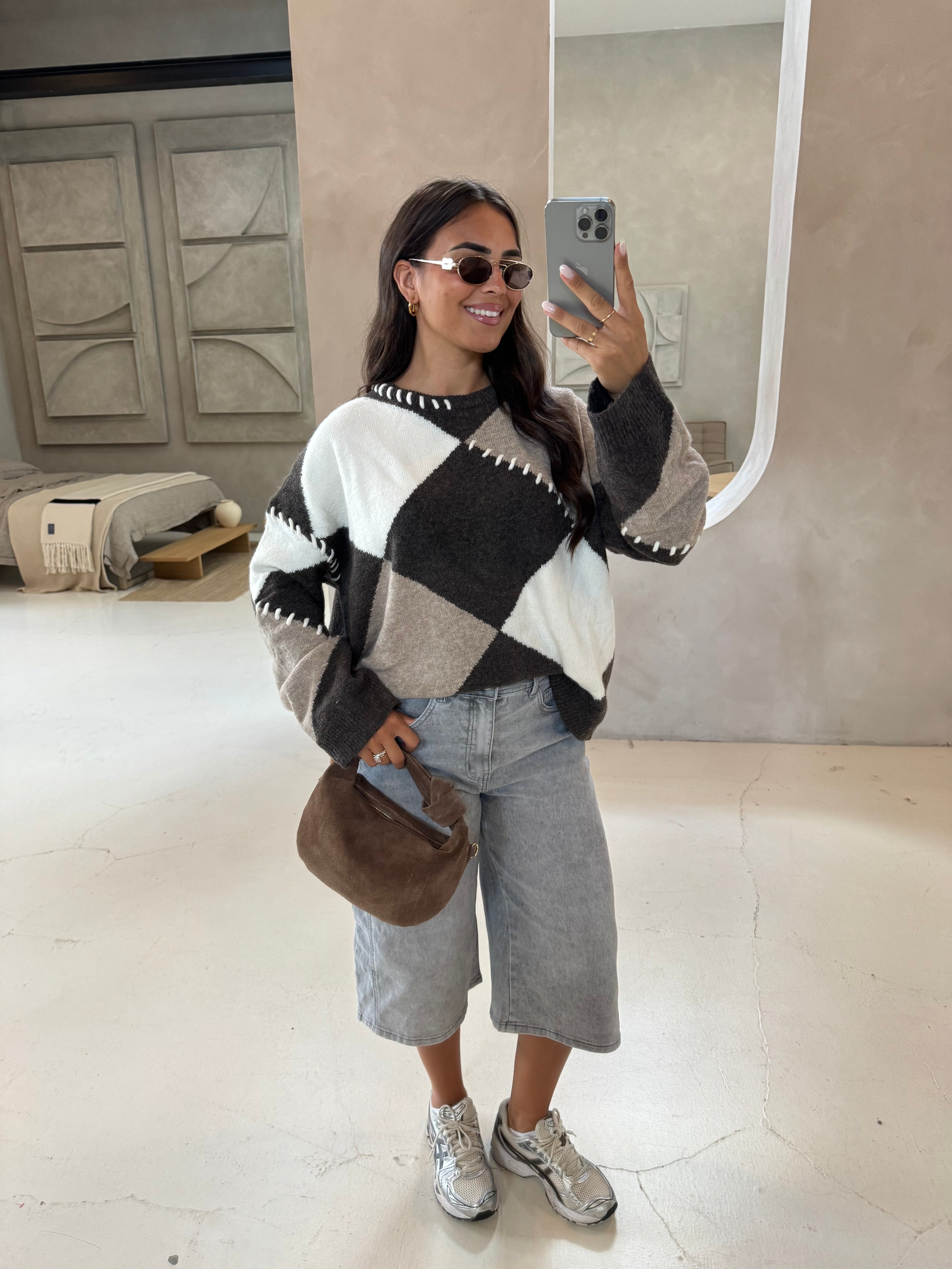 Pull à motifs marron (qt91049)