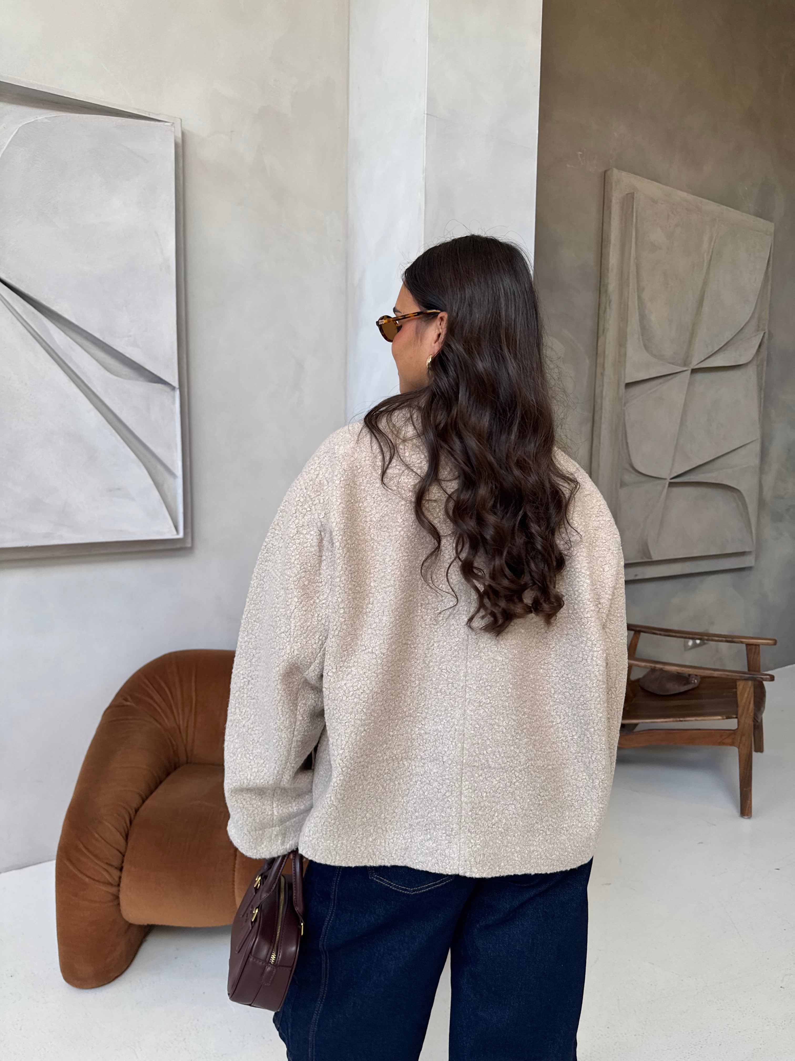 Veste en laine bouclé beige (W24752)