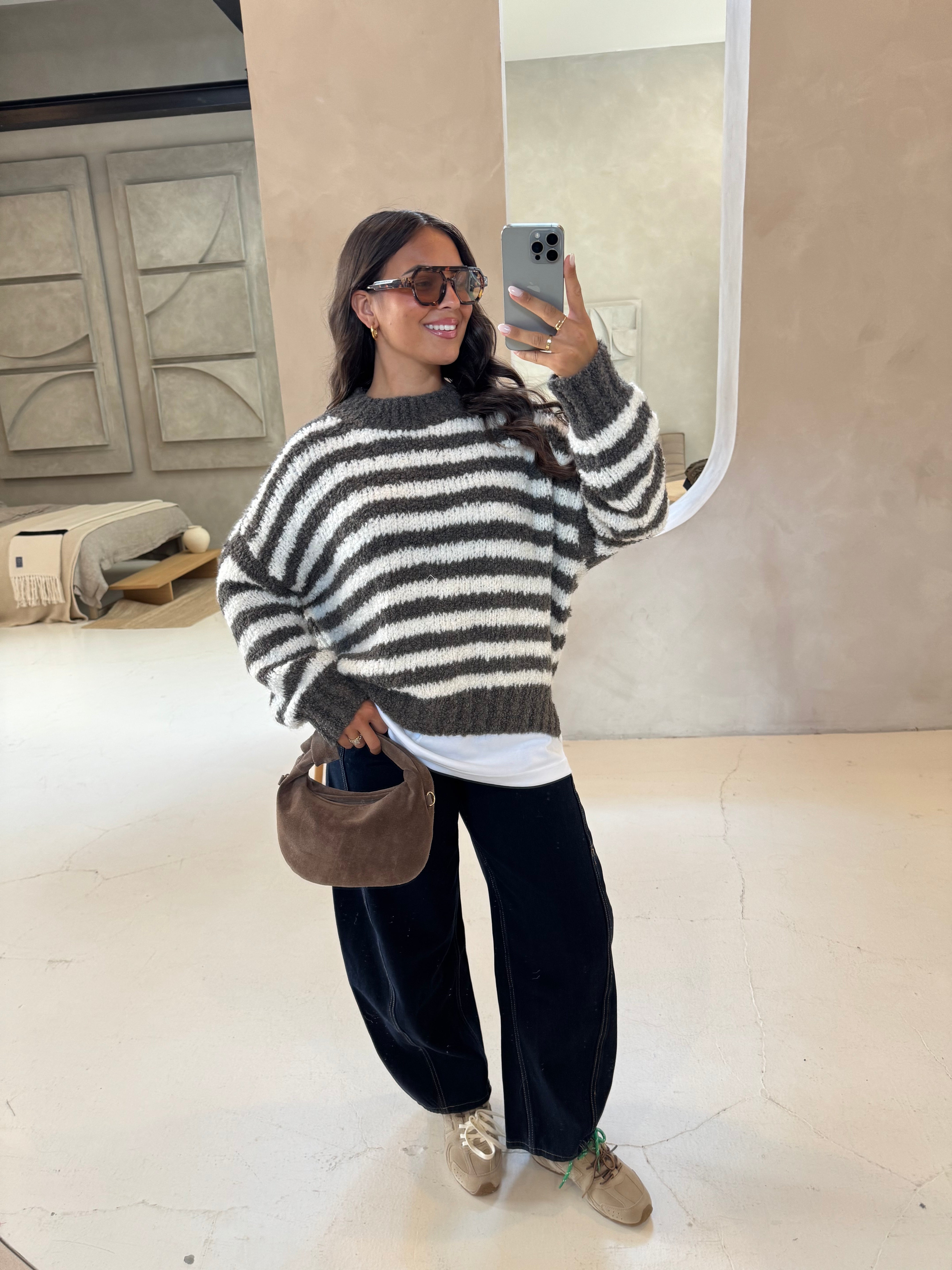 Pull à rayures taupe (31005)