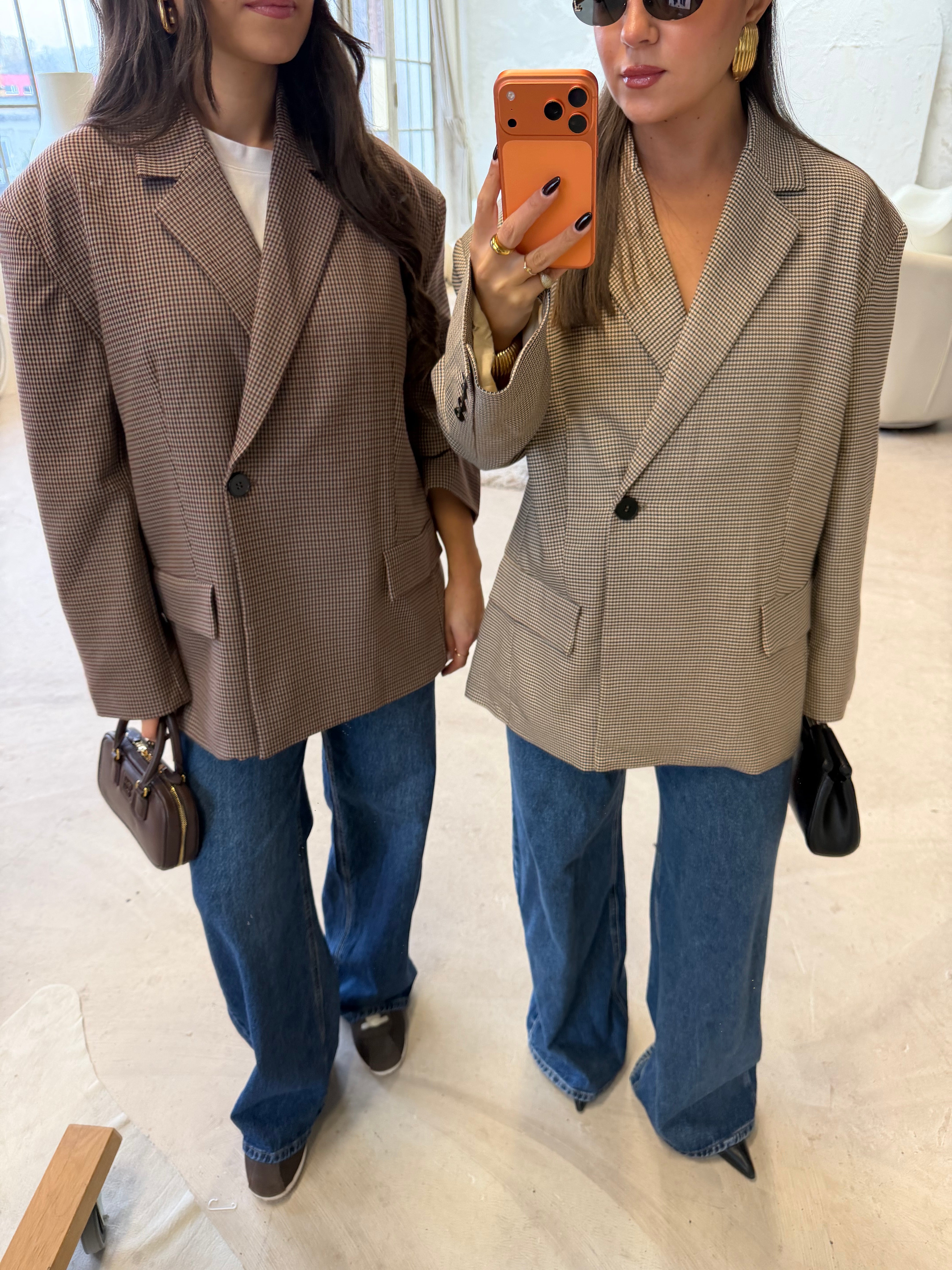 Blazer pied de poule beige