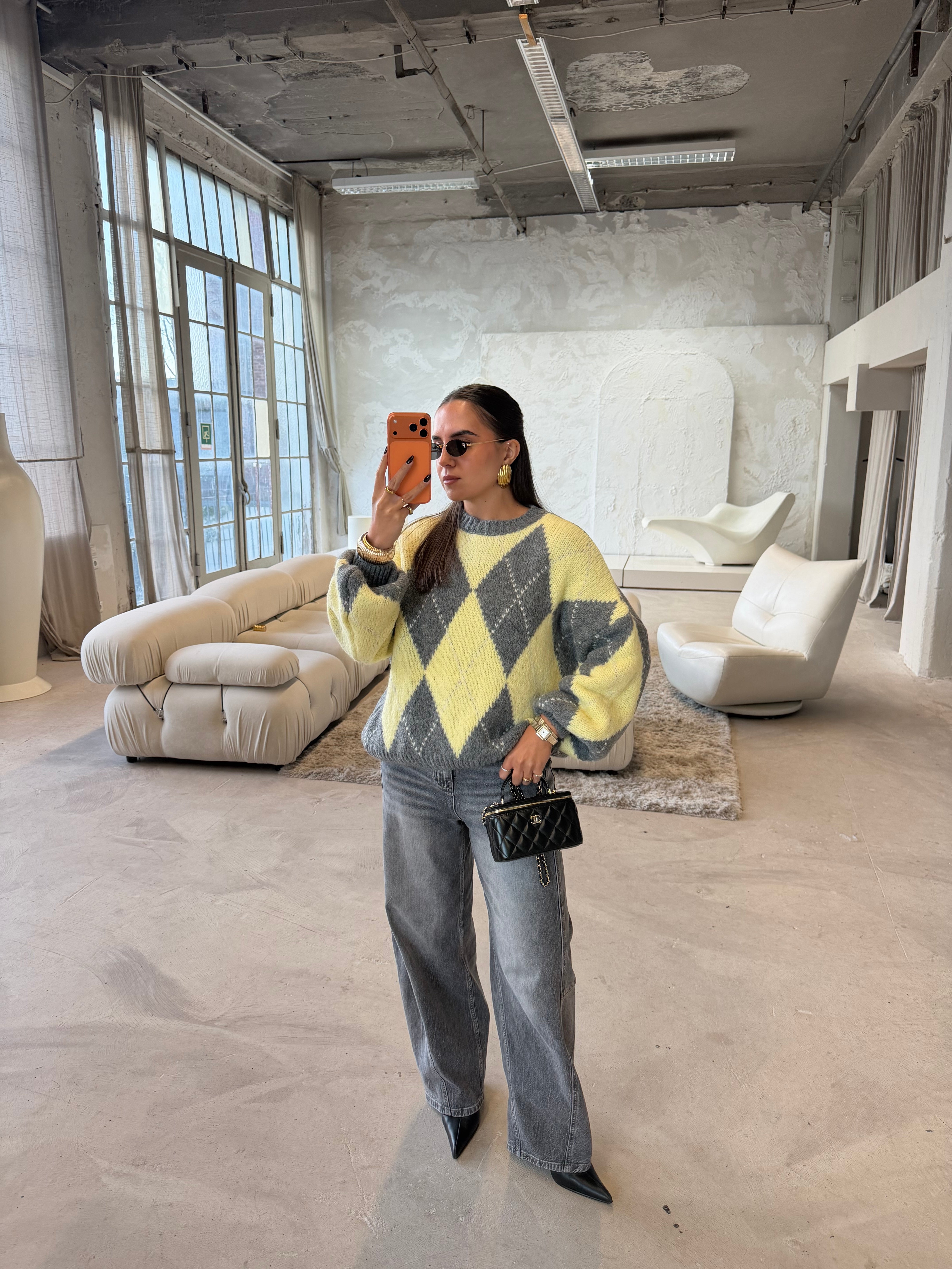 Pull LOSANGE jaune gris