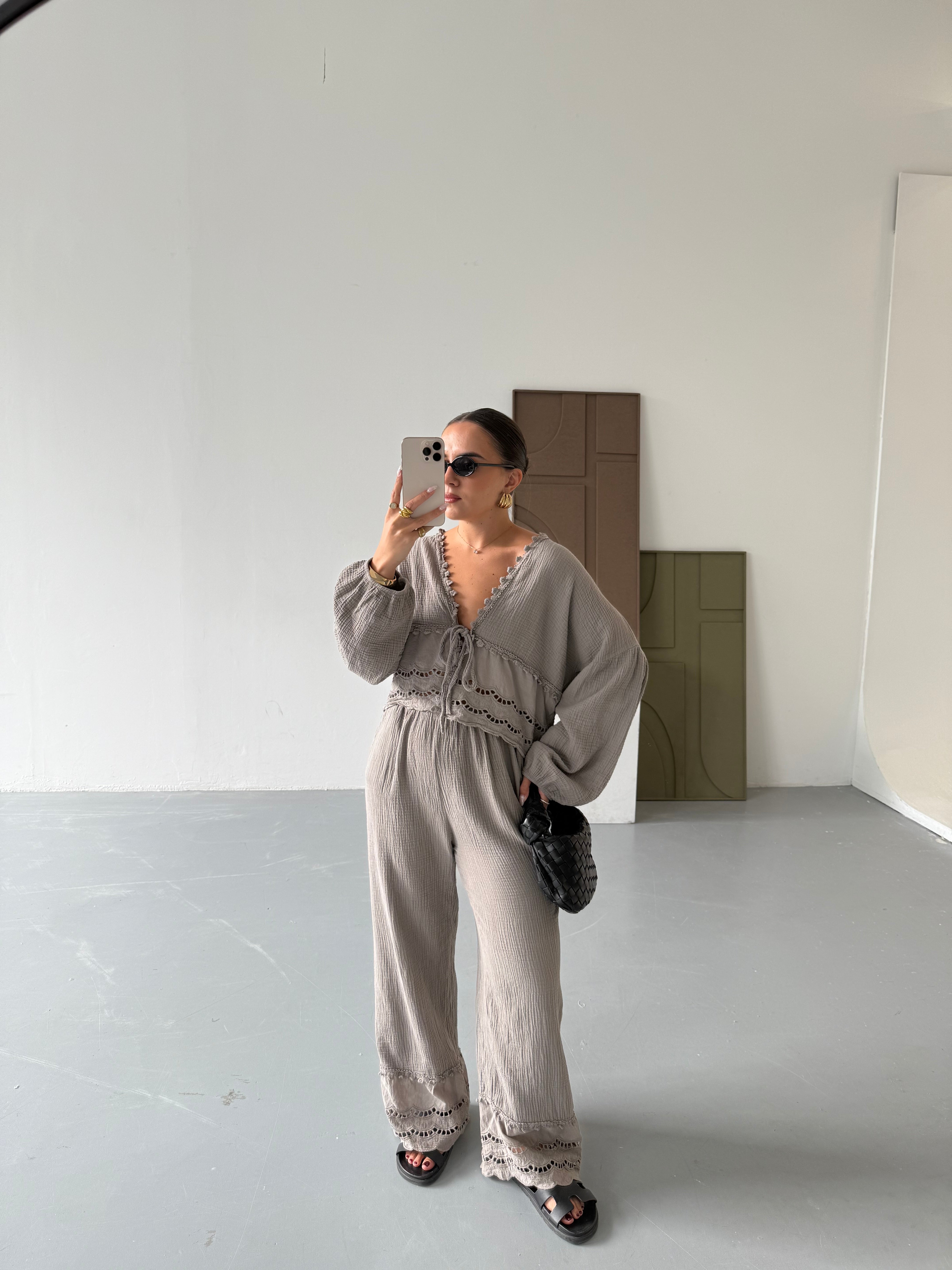 Ensemble FLAVIE gaz de coton taupe