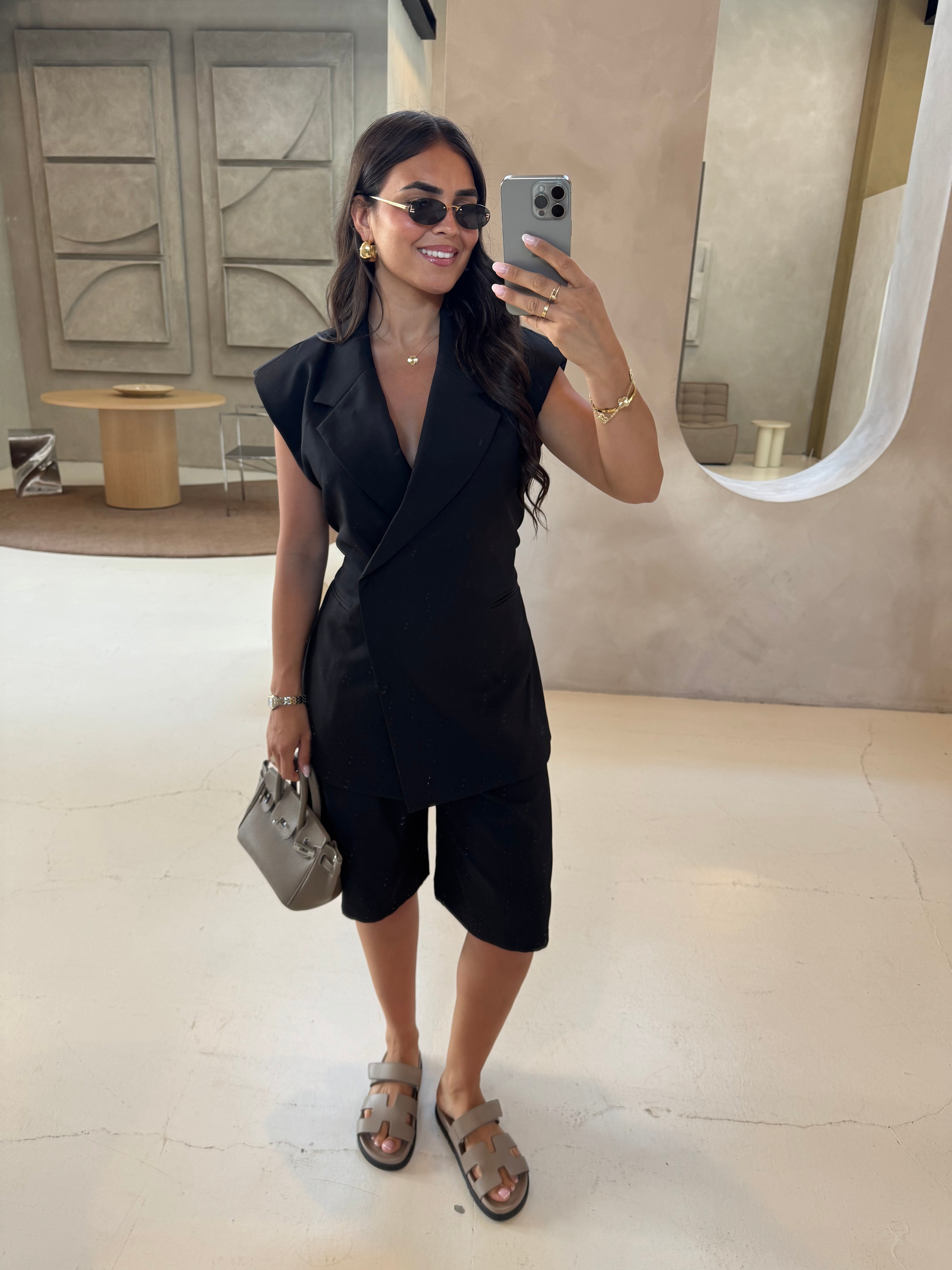 Blazer croisé avec ficelle noir (W25223)