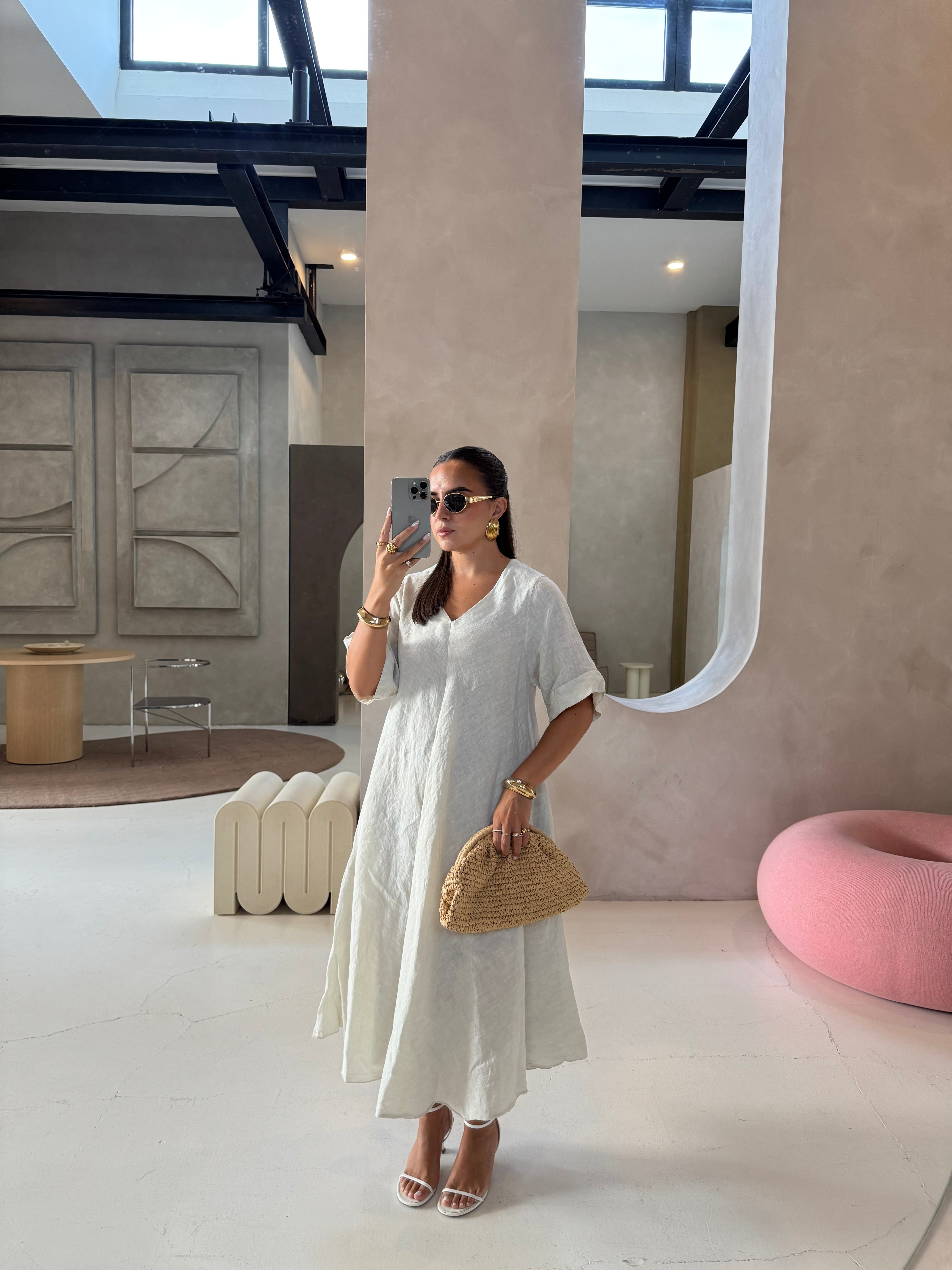 Robe SINAYA longue en lin beige