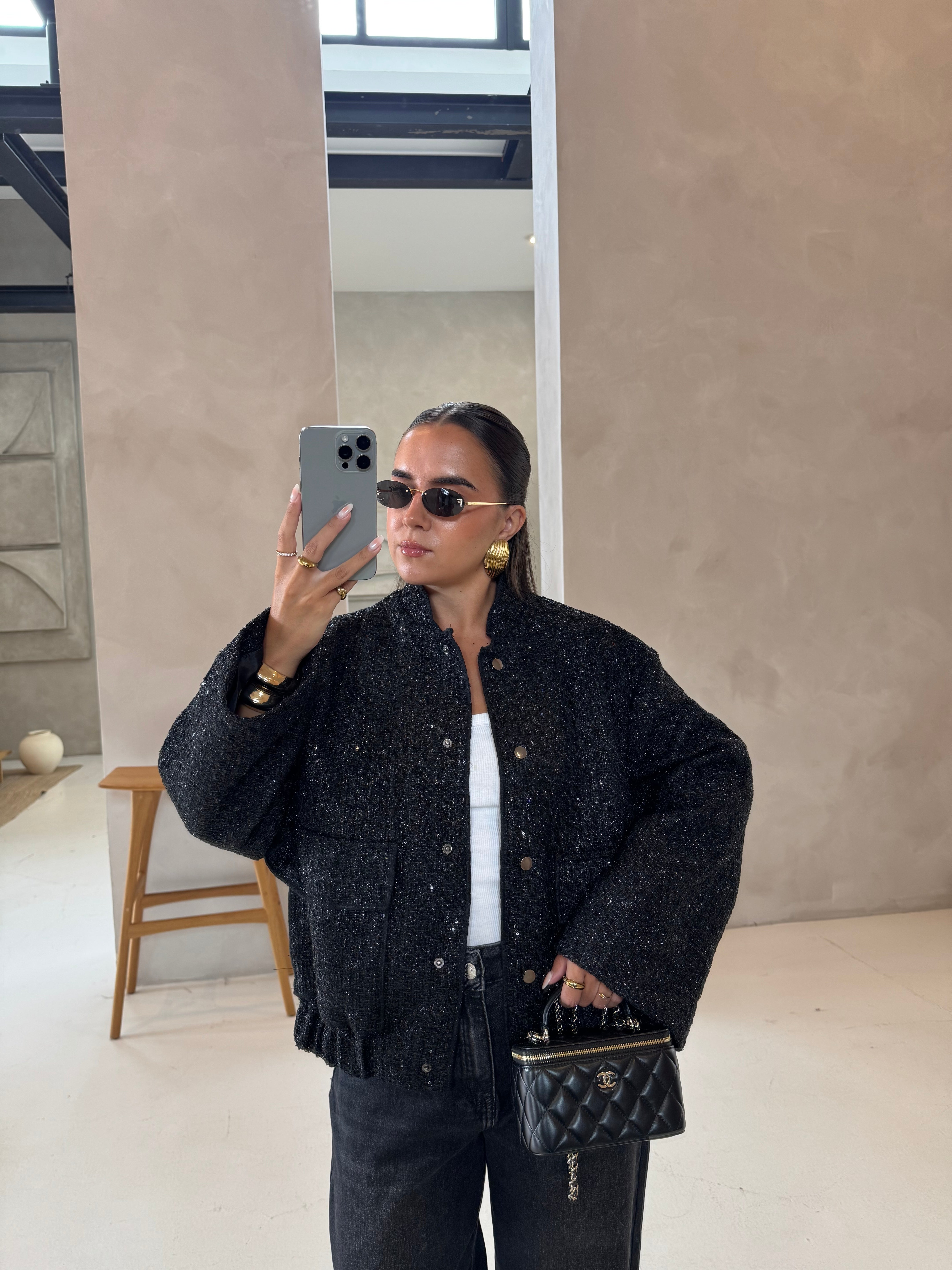 Veste noir à paillettes (V-2449)