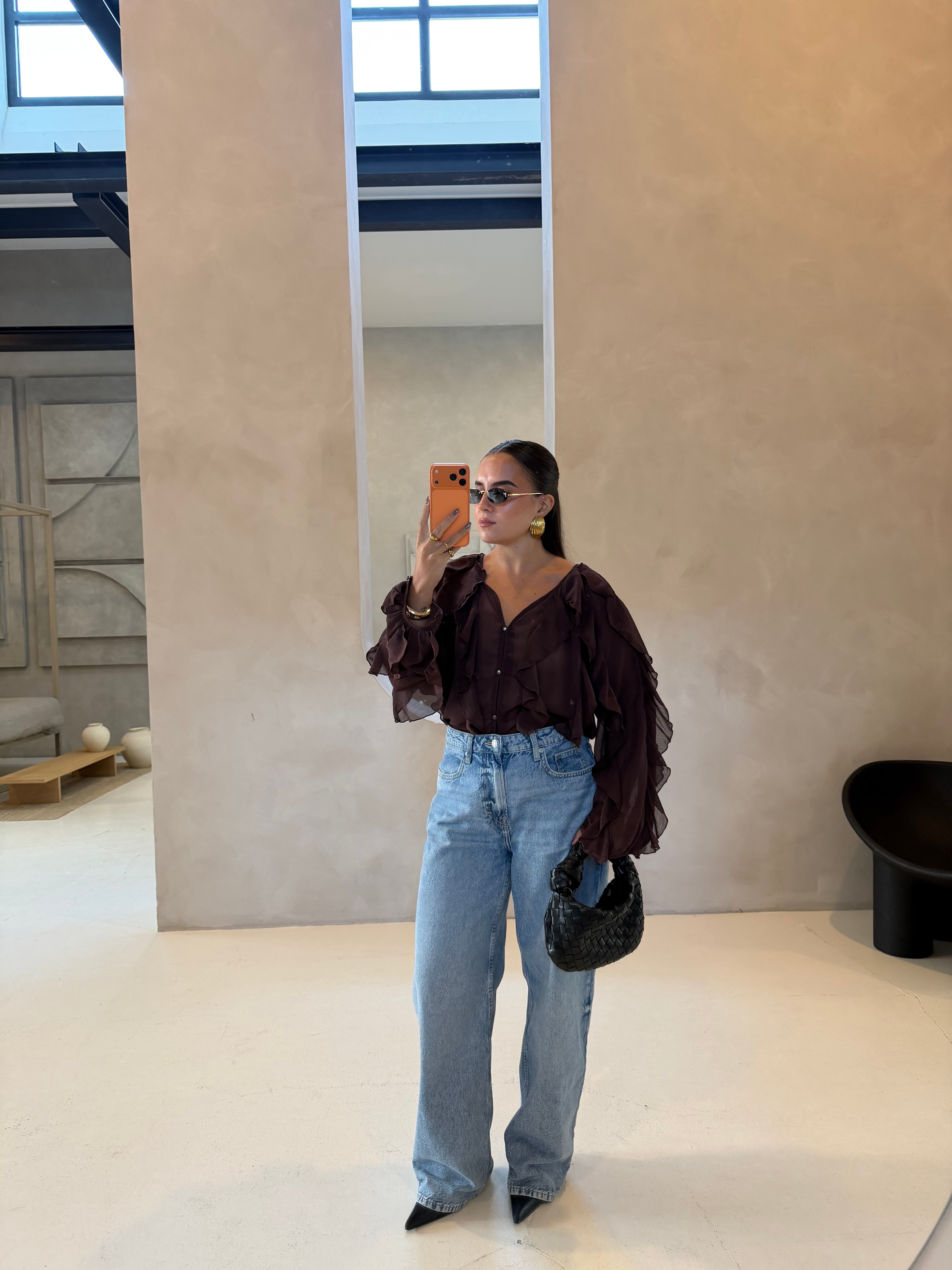 Chemise volant marron (3788)