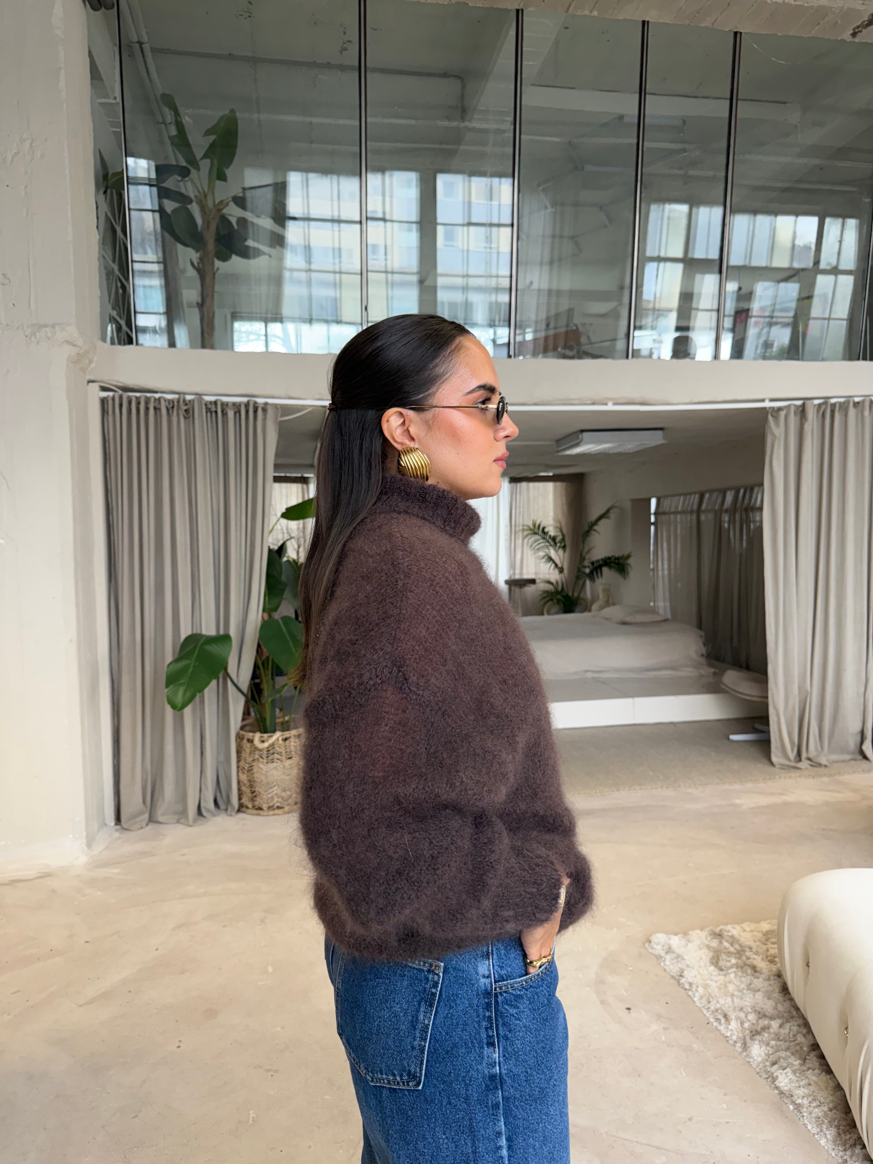 Pull col roulé MOHAIR marron