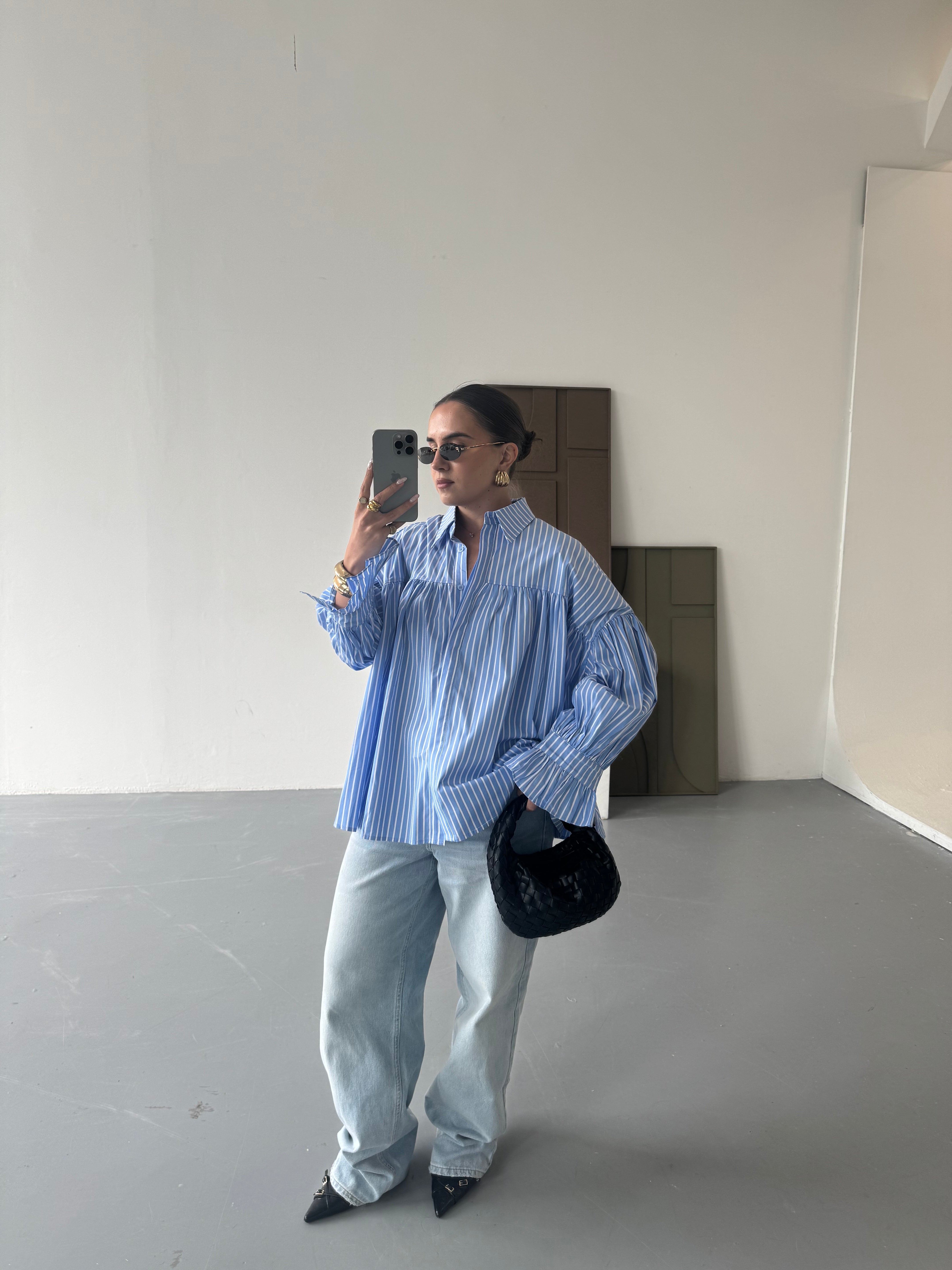 Chemise VOLANT rayures bleue (KC841)