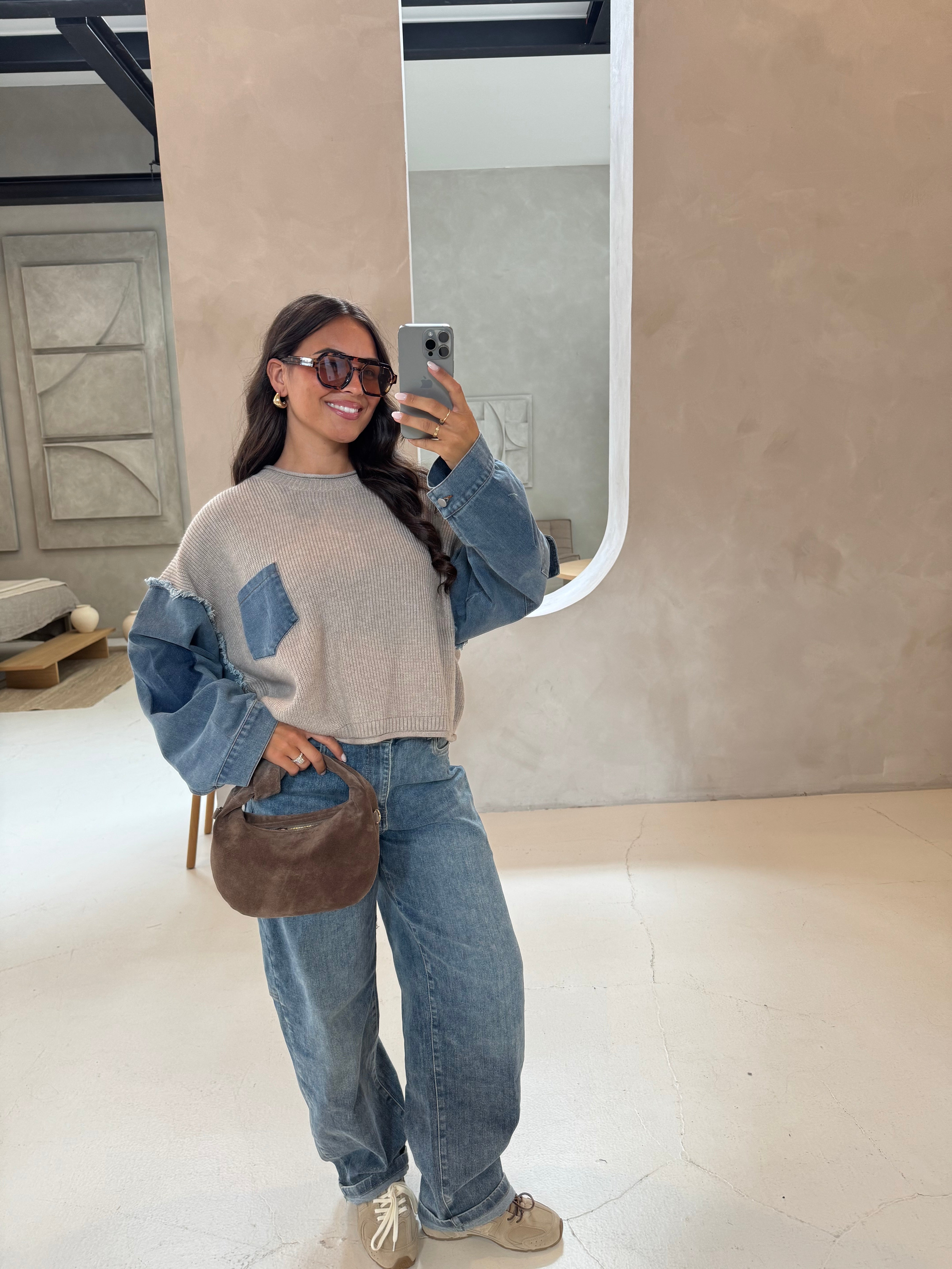 Pull bi matière LESLI taupe (H895)
