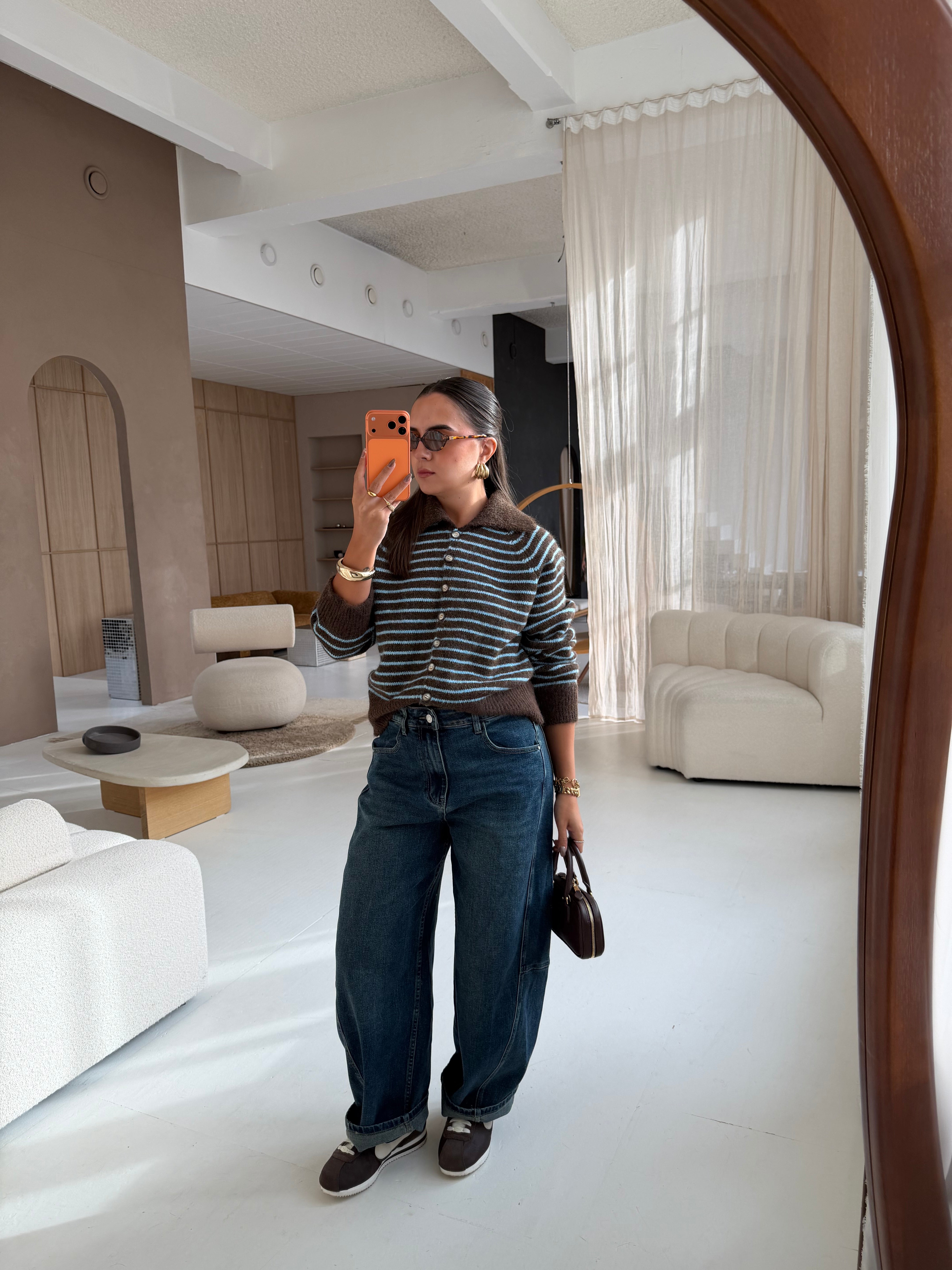 Pull rayures gilet marron (6230)