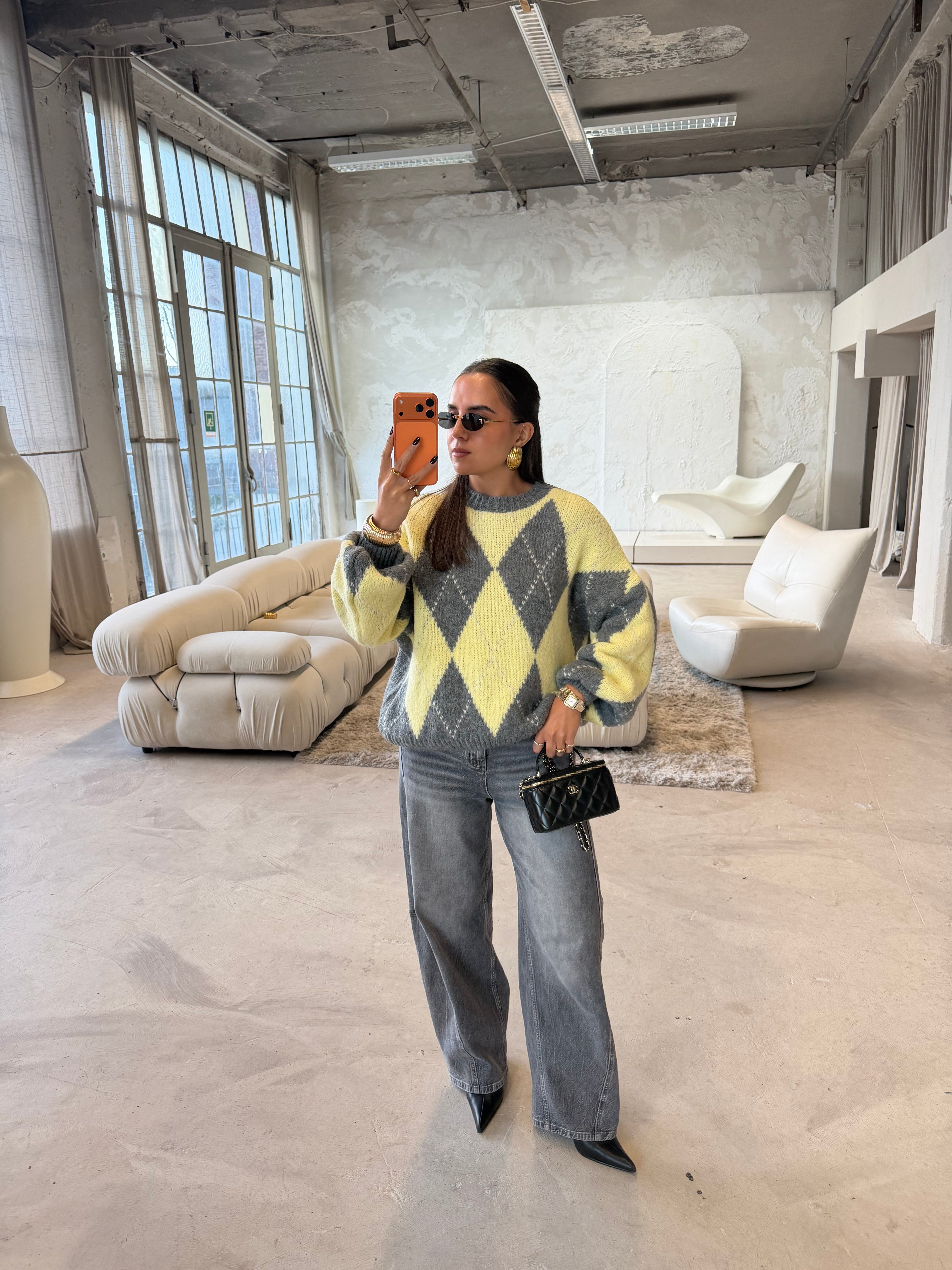 Pull LOSANGE jaune gris