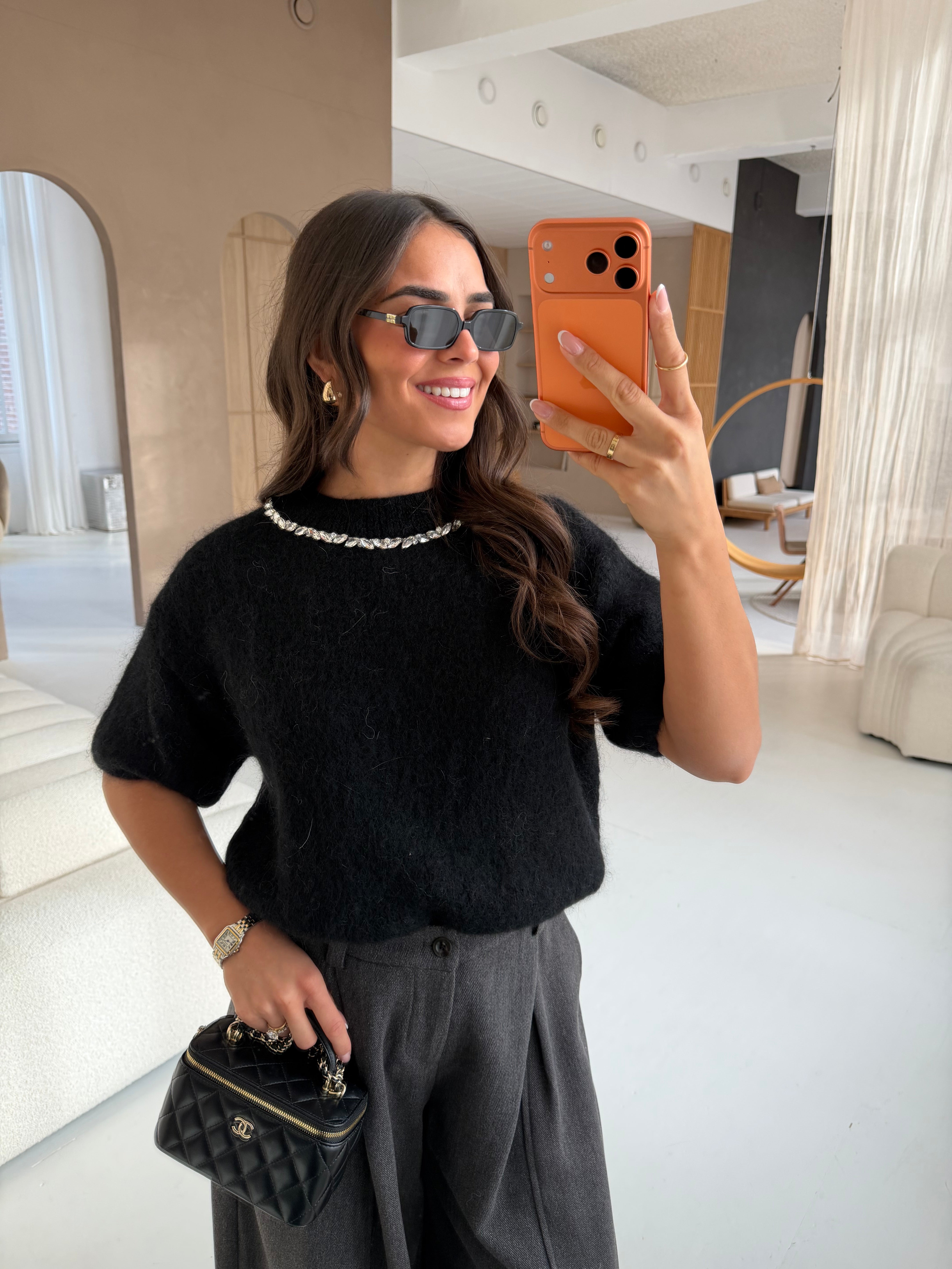 Pull mohair bijoux noir (24004)