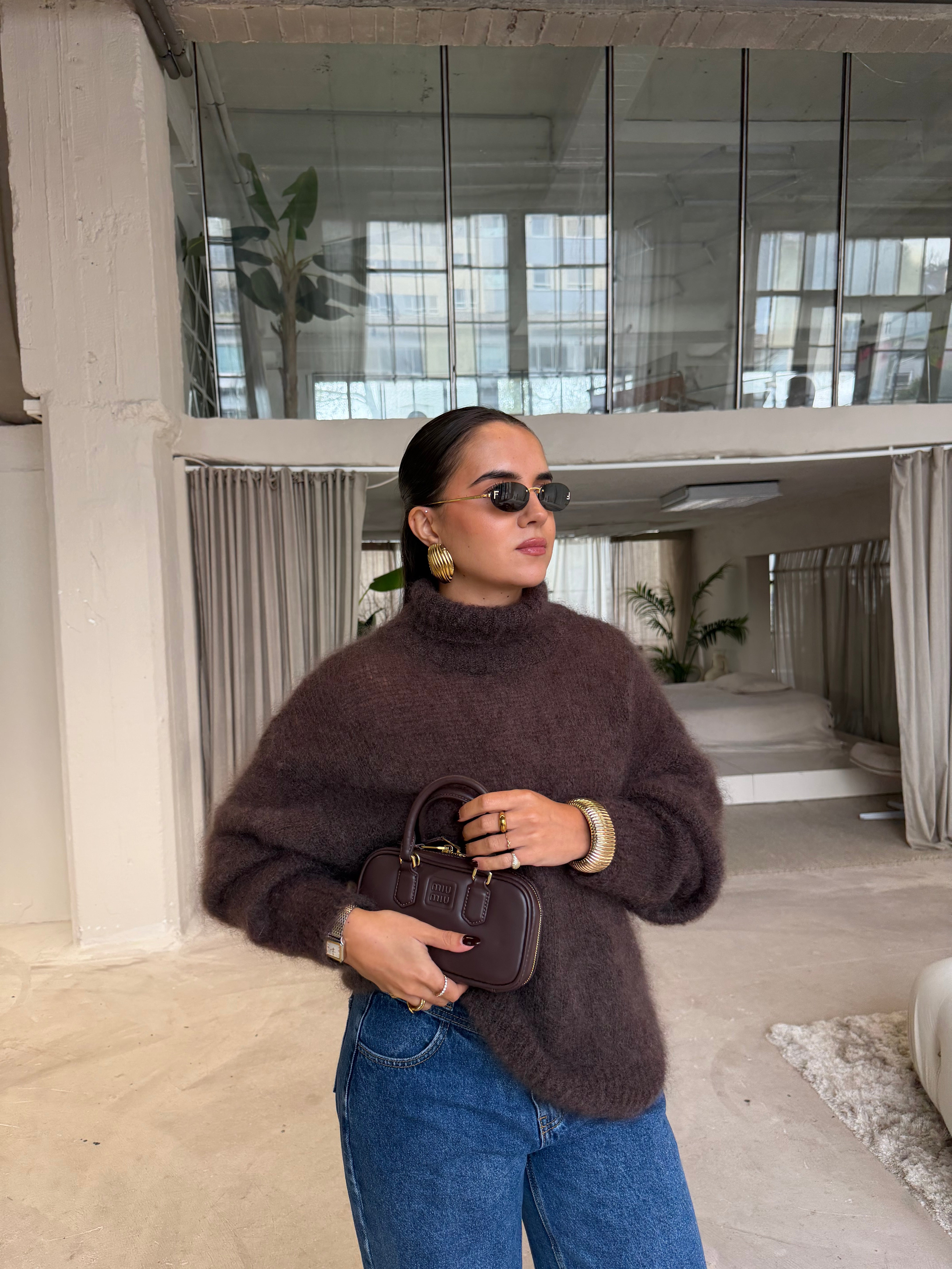 Pull col roulé MOHAIR marron