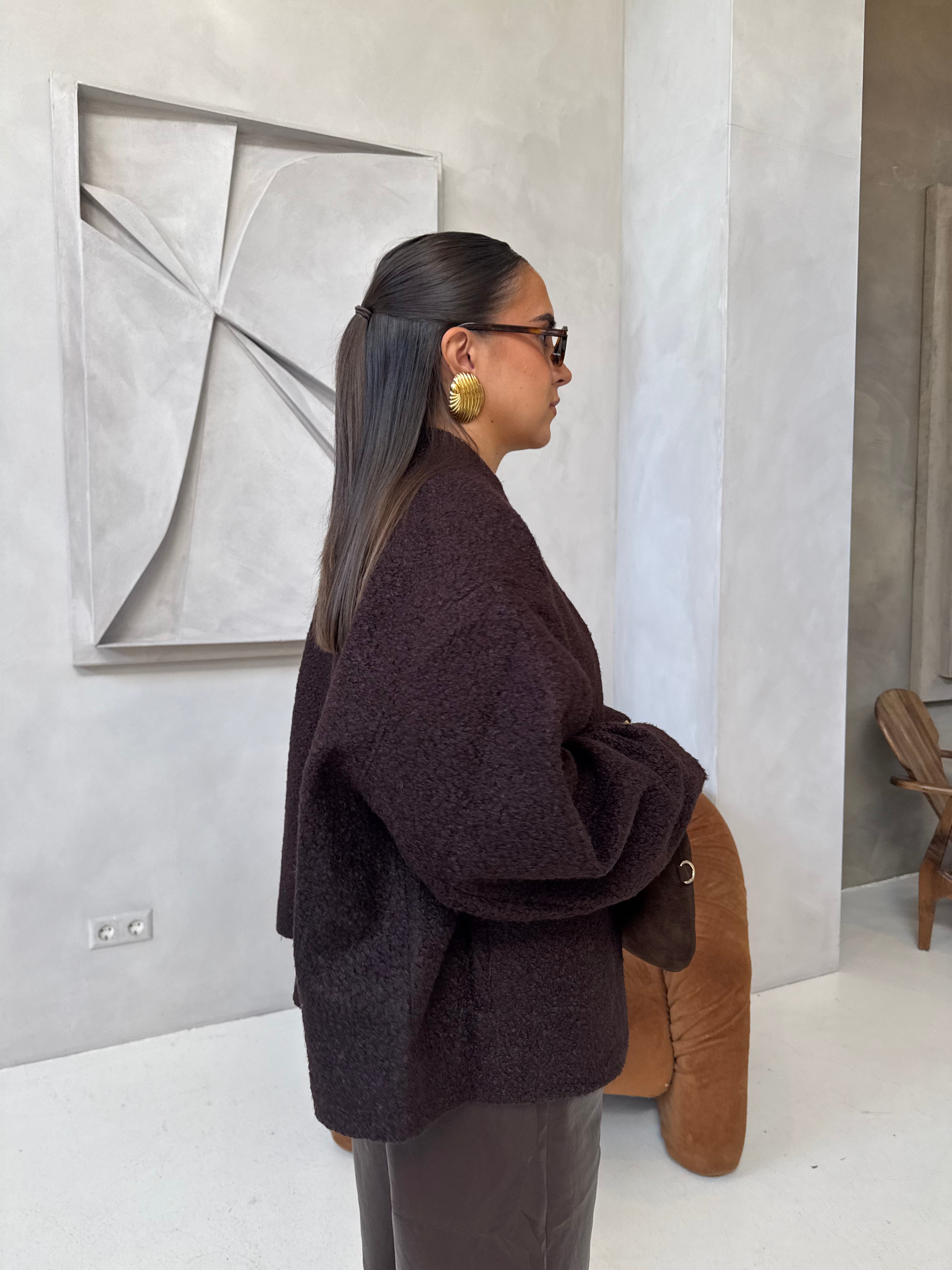 Veste en laine bouclé marron (W24752)