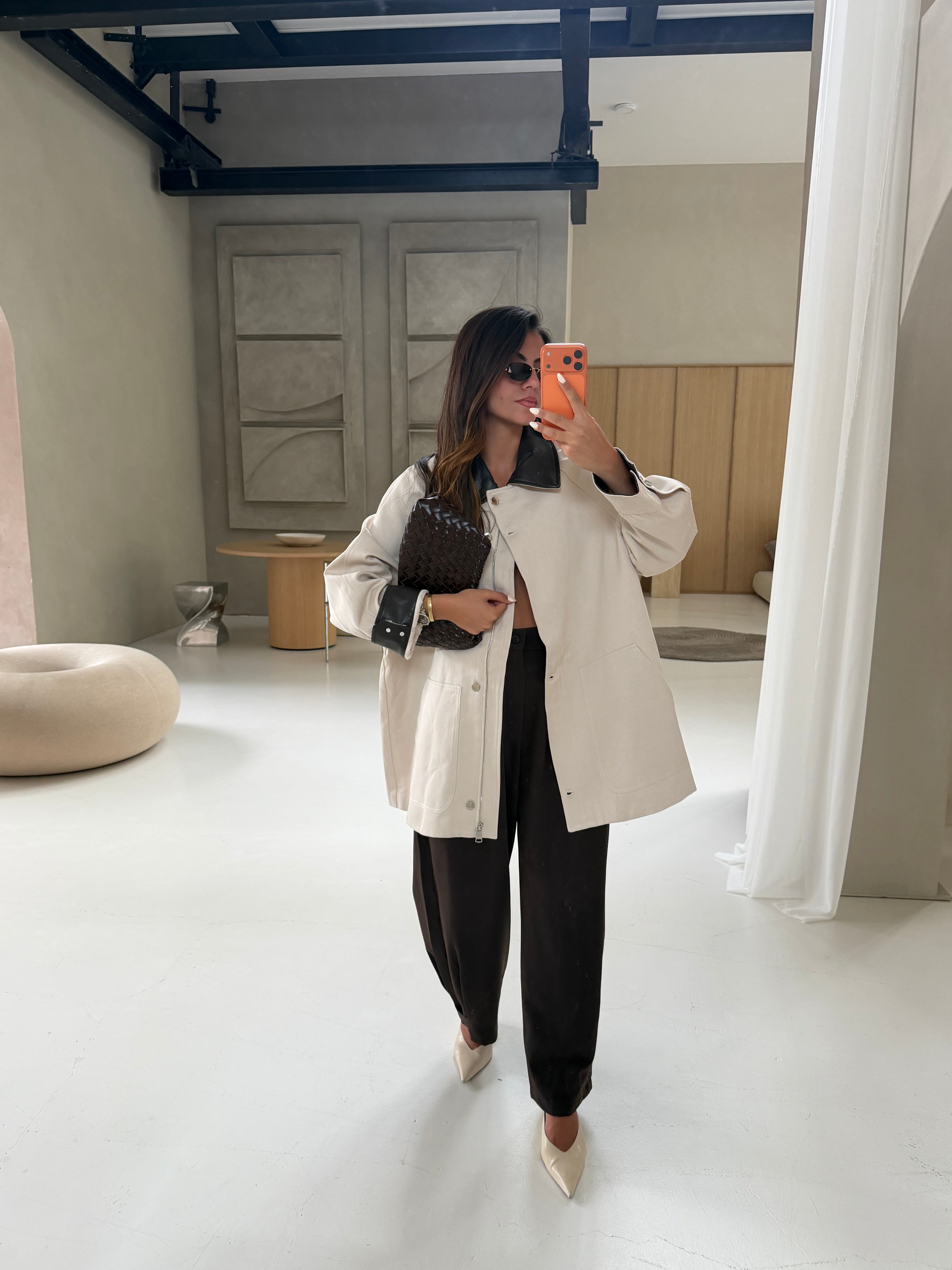 Manteau LUX beige col marron (858)