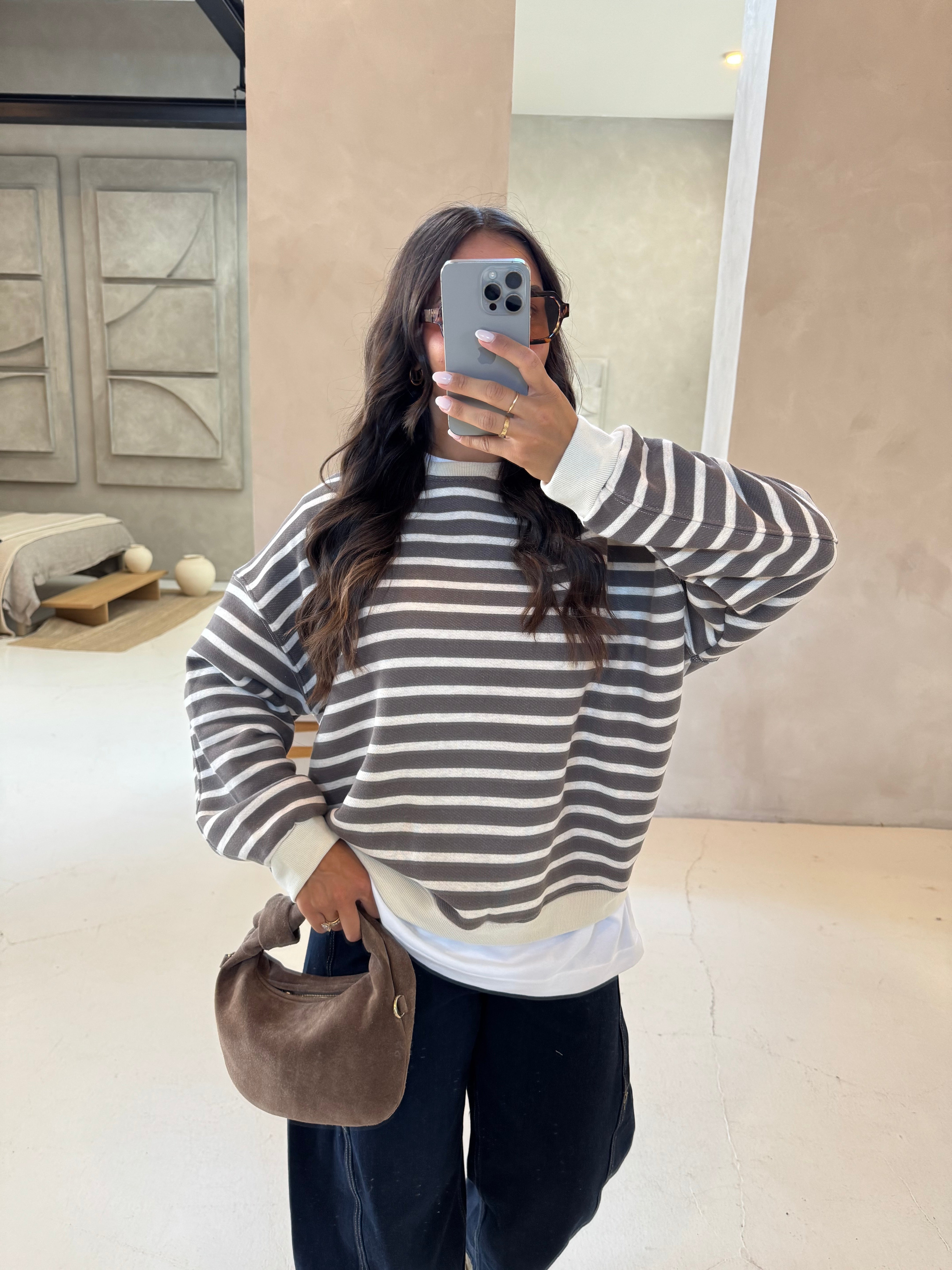 Pull kelly rayures taupe (46034A)