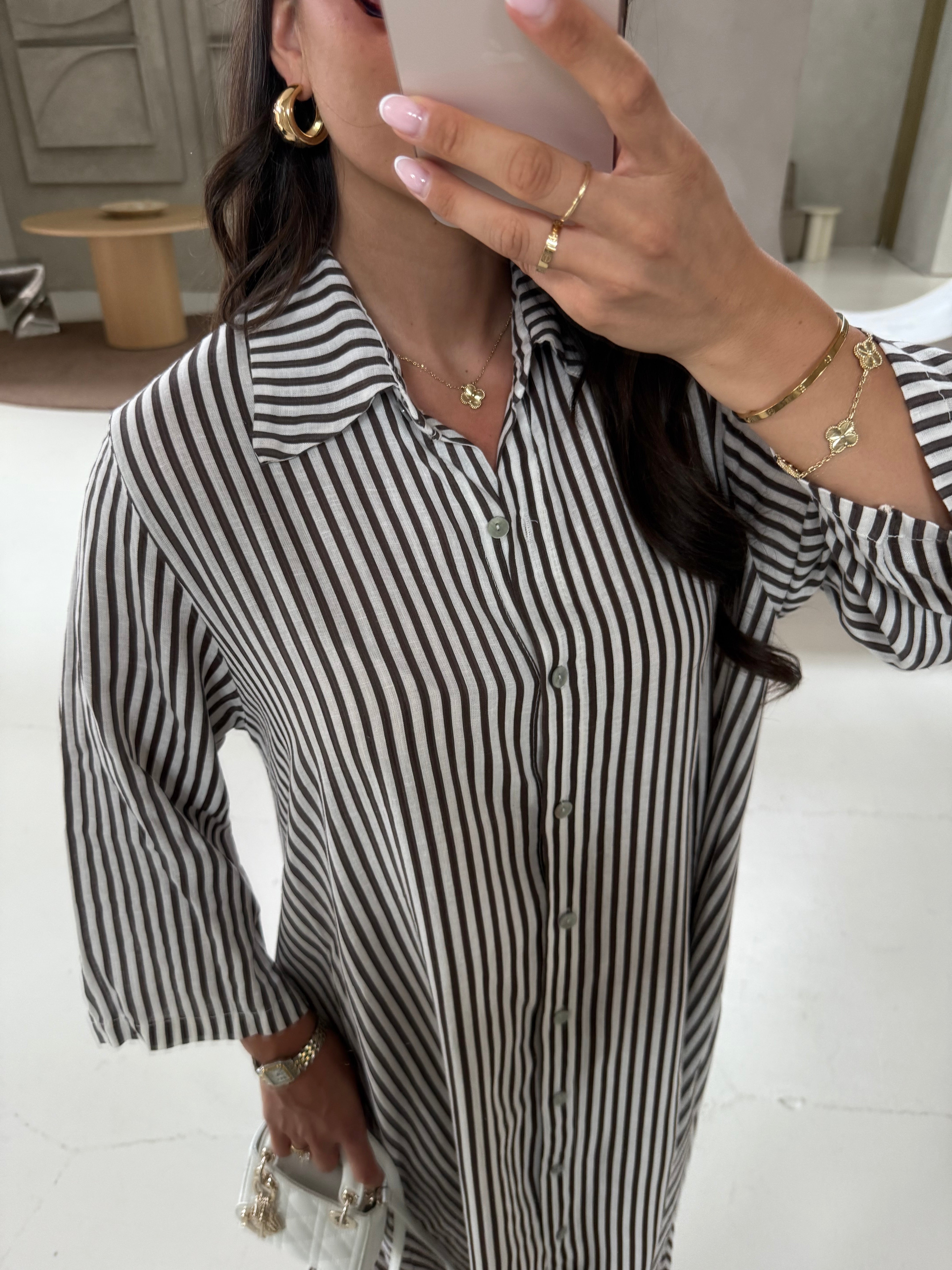 Robe MAXI lin rayures marron