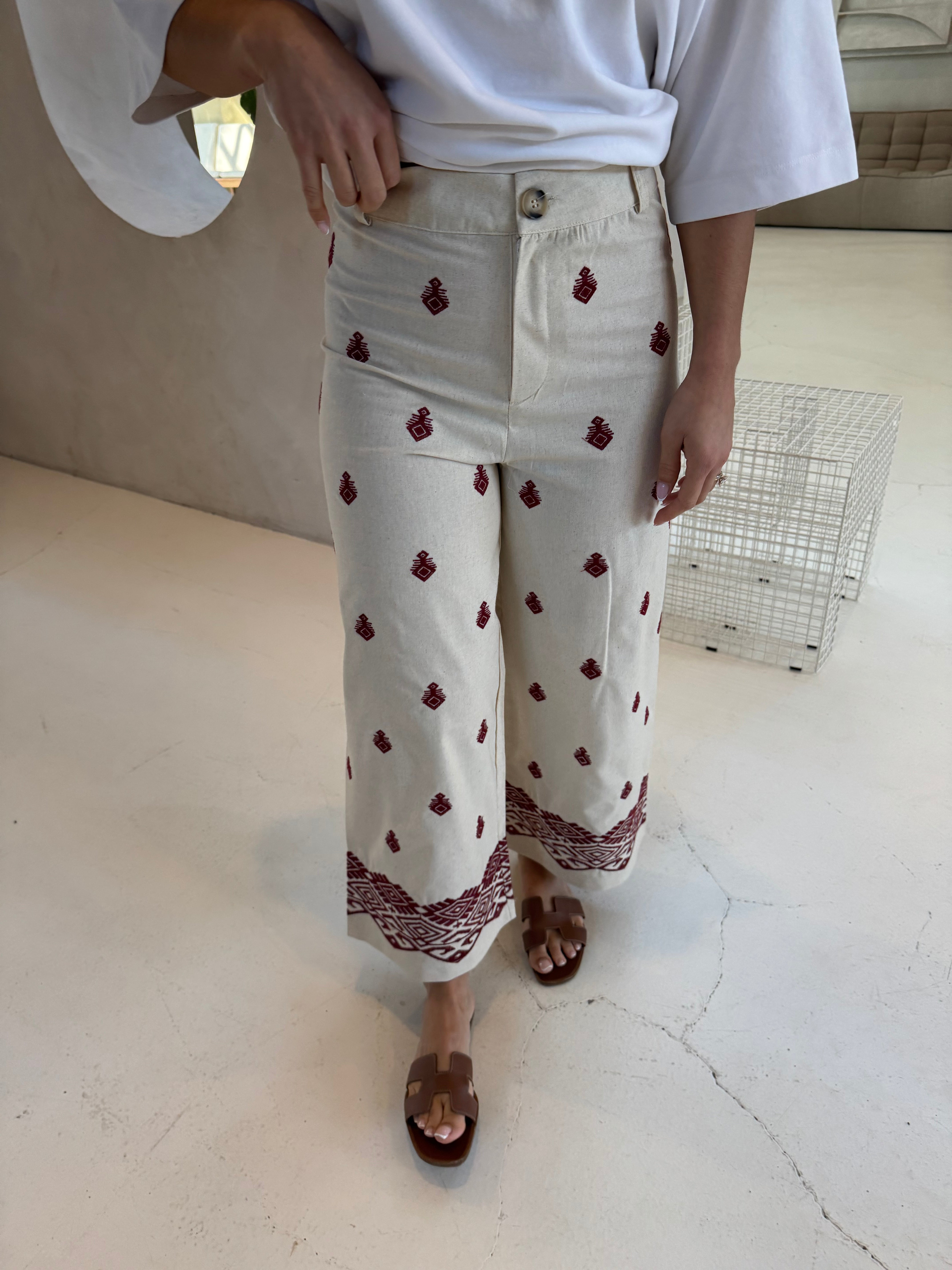 Pantalon CYPRIEN beige et bordeaux